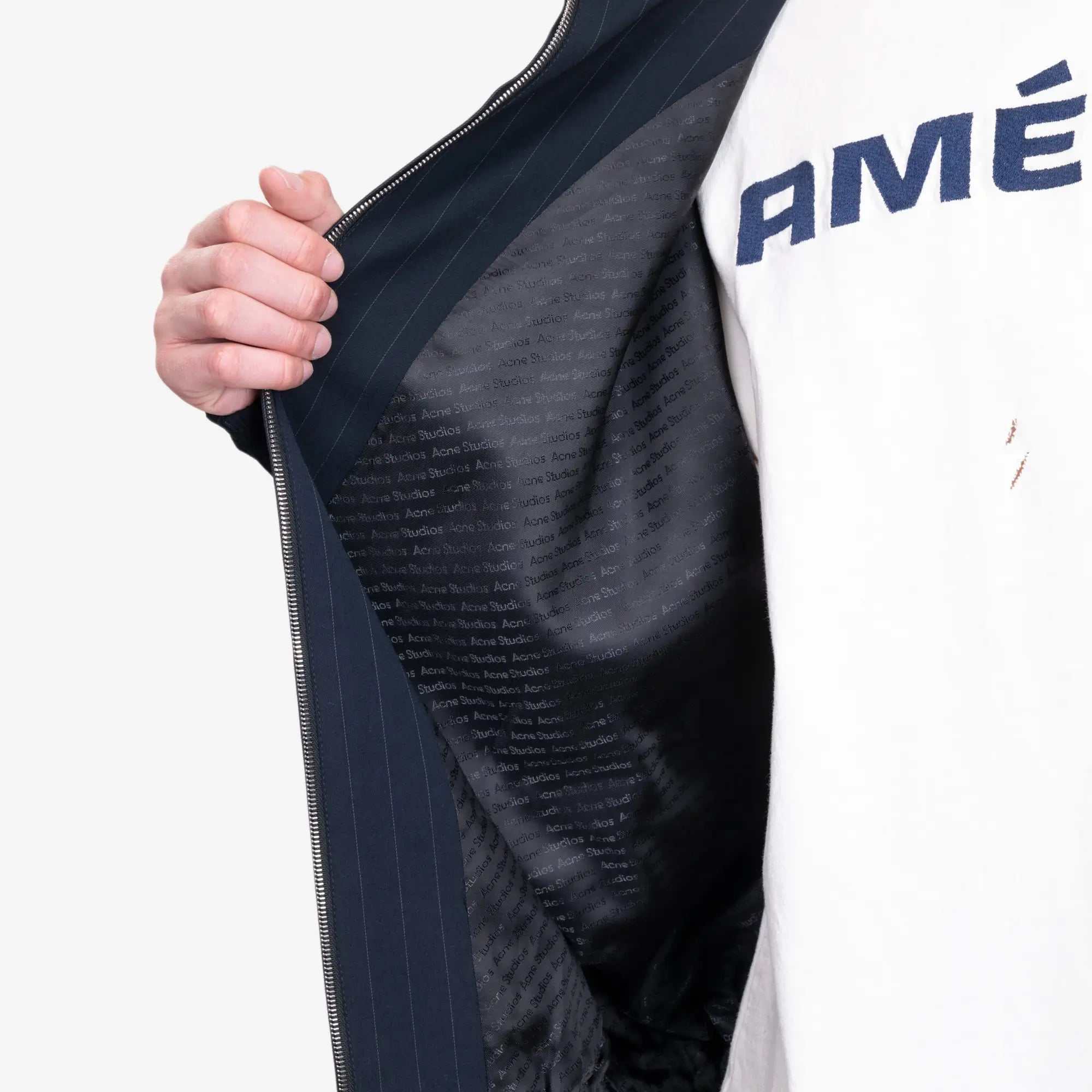 Acne Studios Zipper Pinstripe Jacket Navy - 7