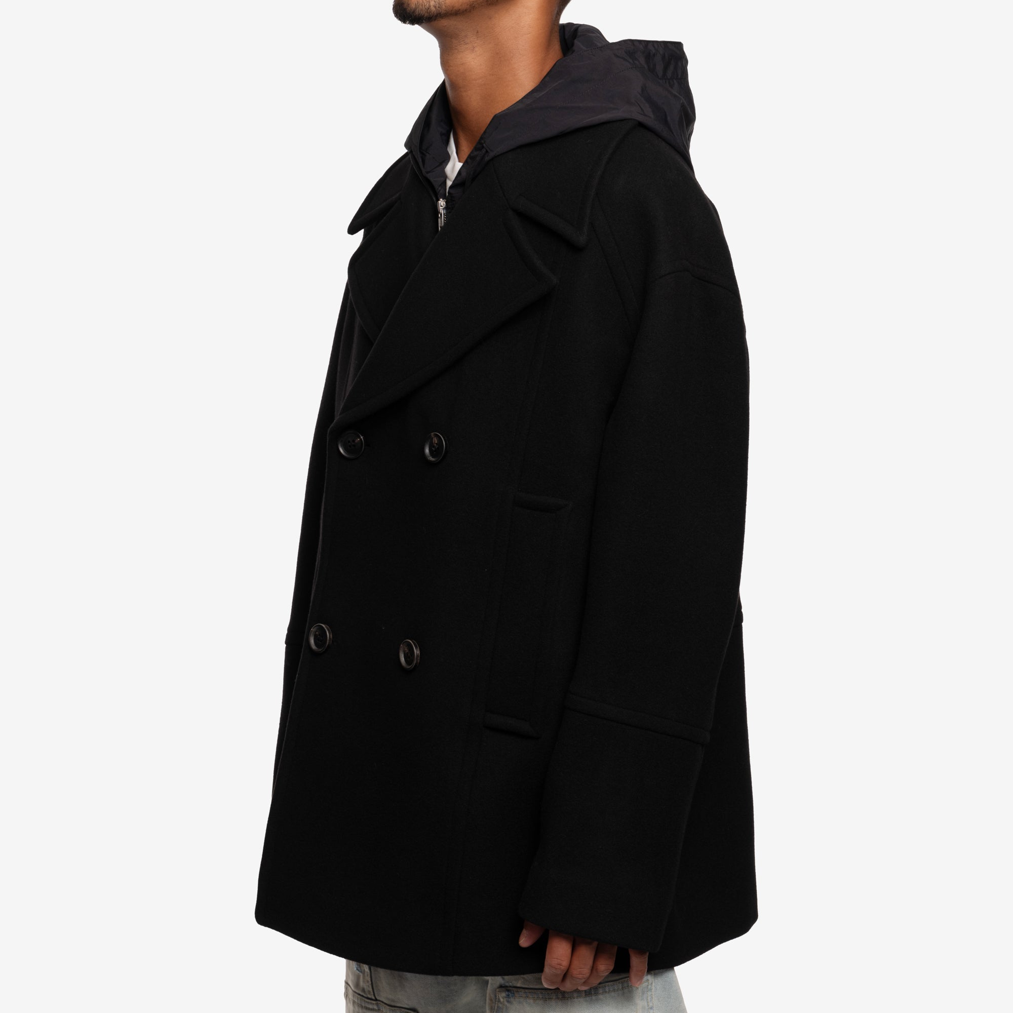 Juun.J Detachable Hood Felt Wool Peacoat Black - 3