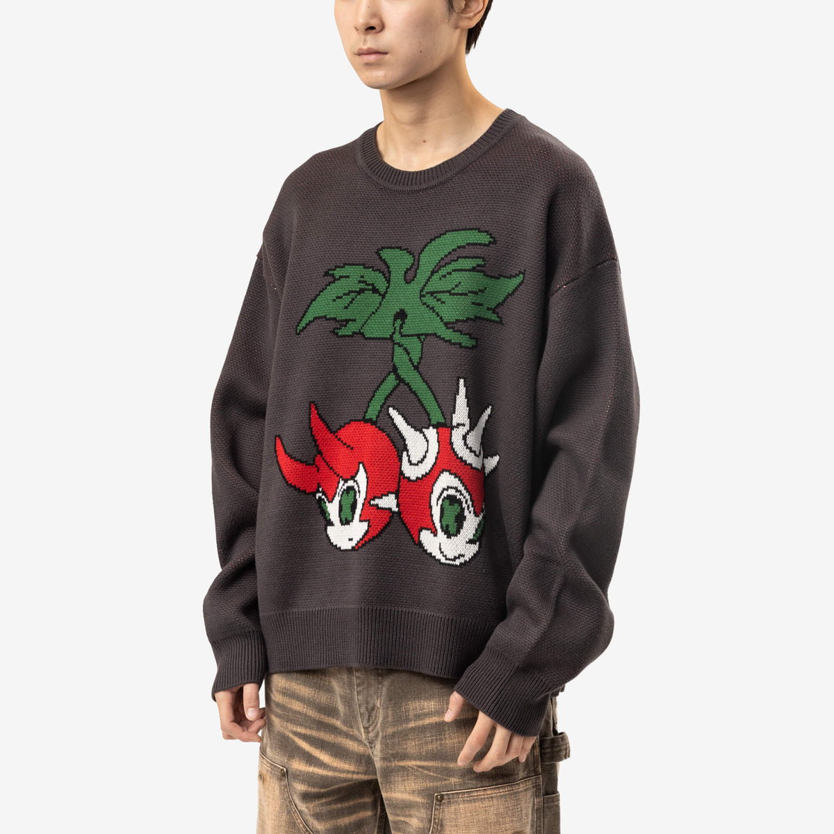 Kamiya Bakeneko Jacquard Knit Sweater Dark Gray-3