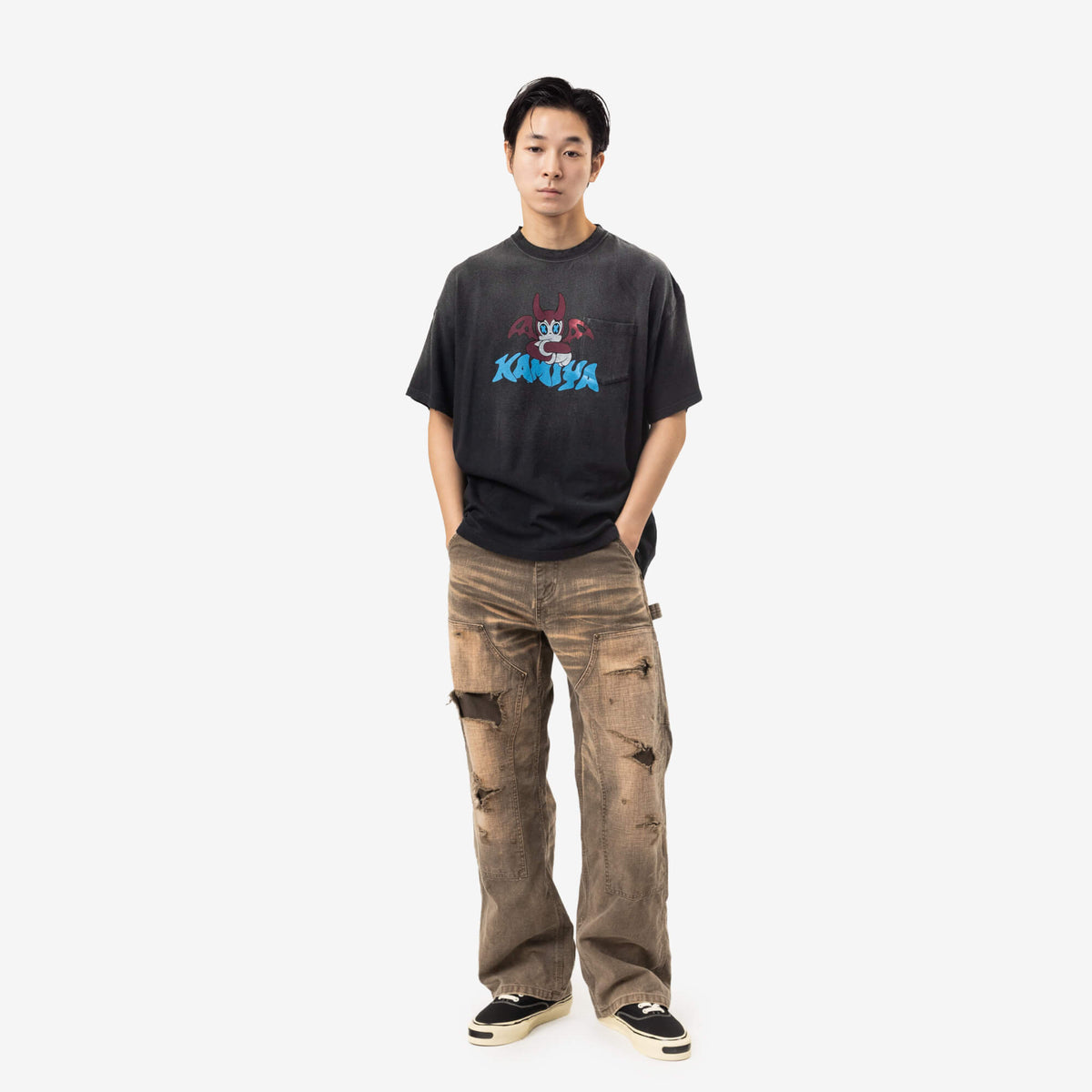 Kamiya Bakeneko Pocket T-Shirt Black-2