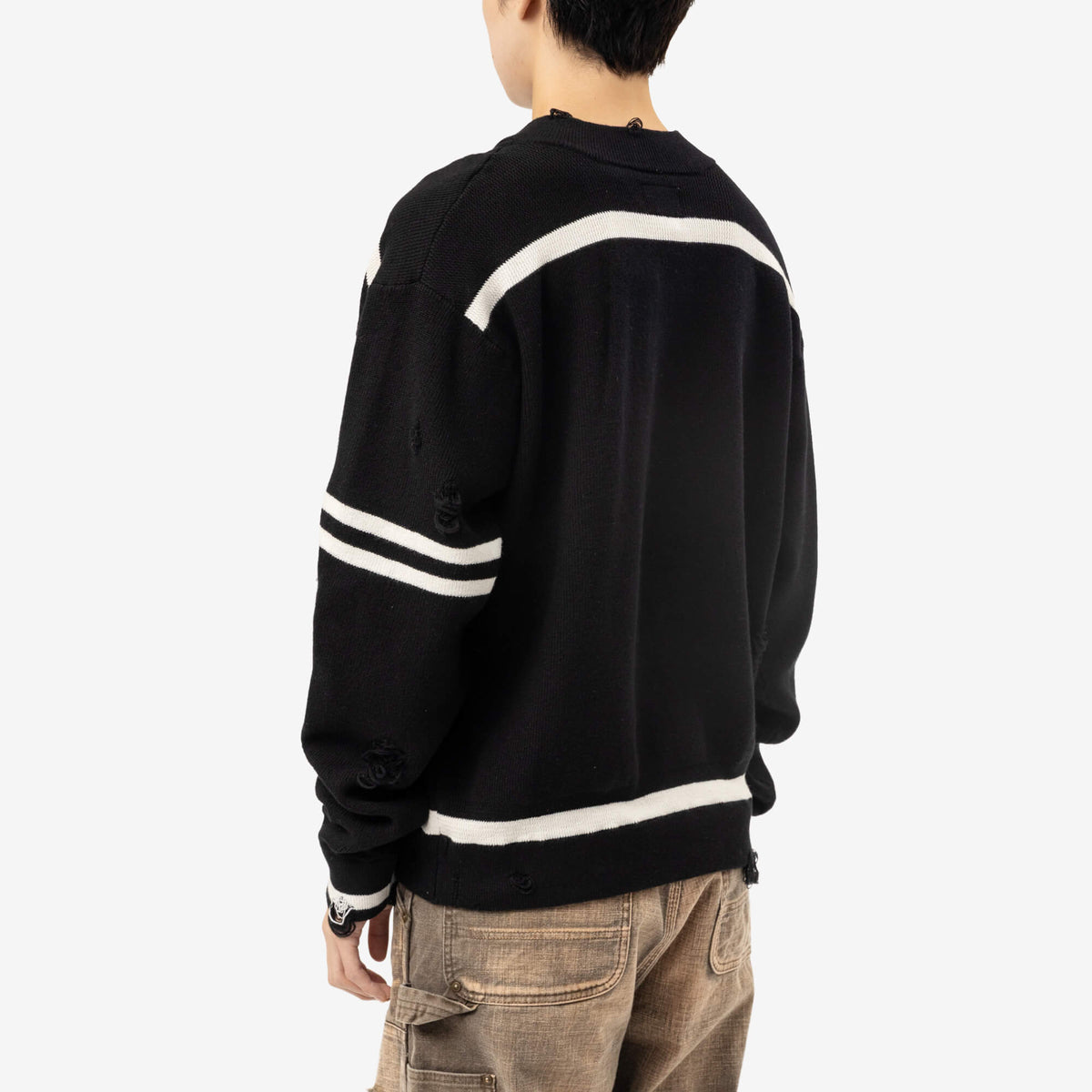 Kamiya Embroidered Army Henley Knit Sweater Black-4
