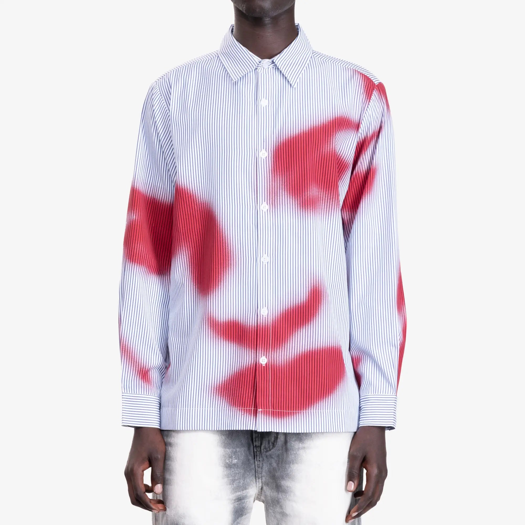 KidSuper Blurry Face Airbrush Stripe Shirt Light Blue - 1