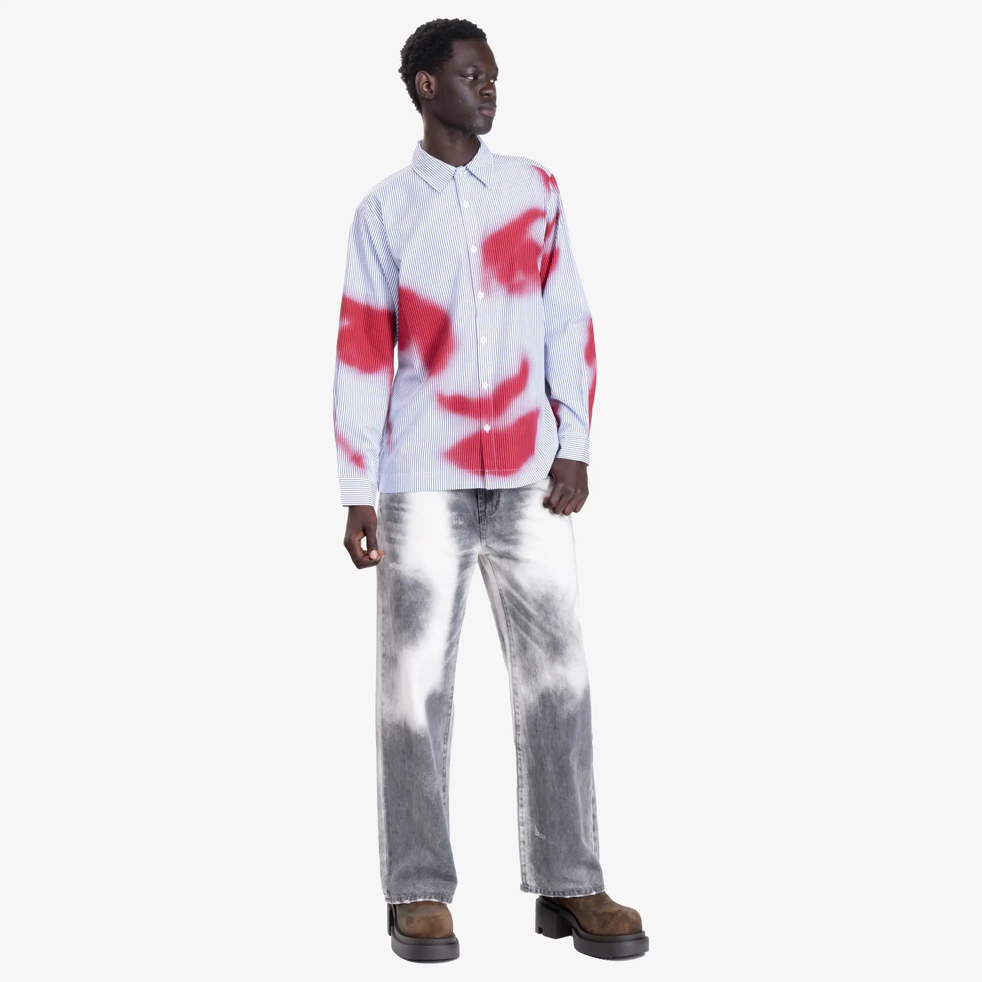 KidSuper Blurry Face Airbrush Stripe Shirt Light Blue - 2