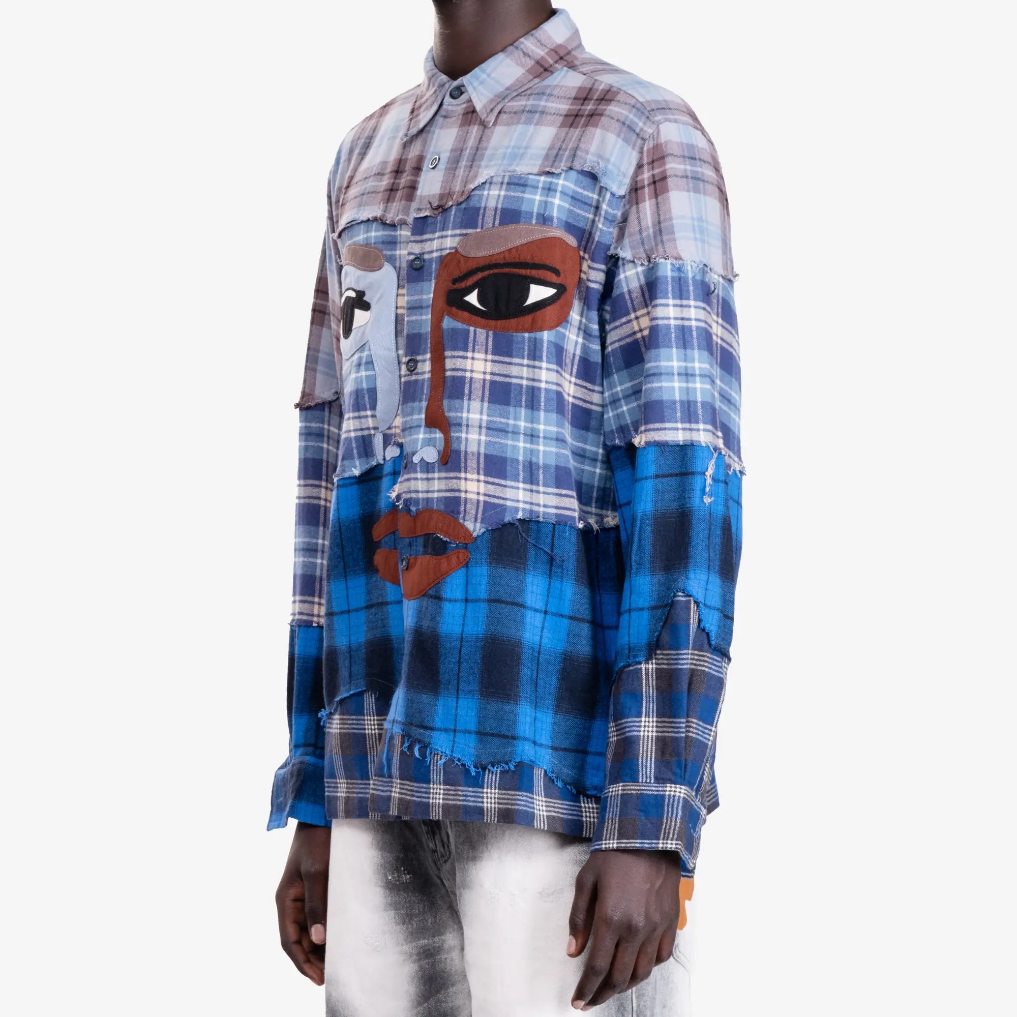 KidSuper Face Patchworked Flannel Blue - 3