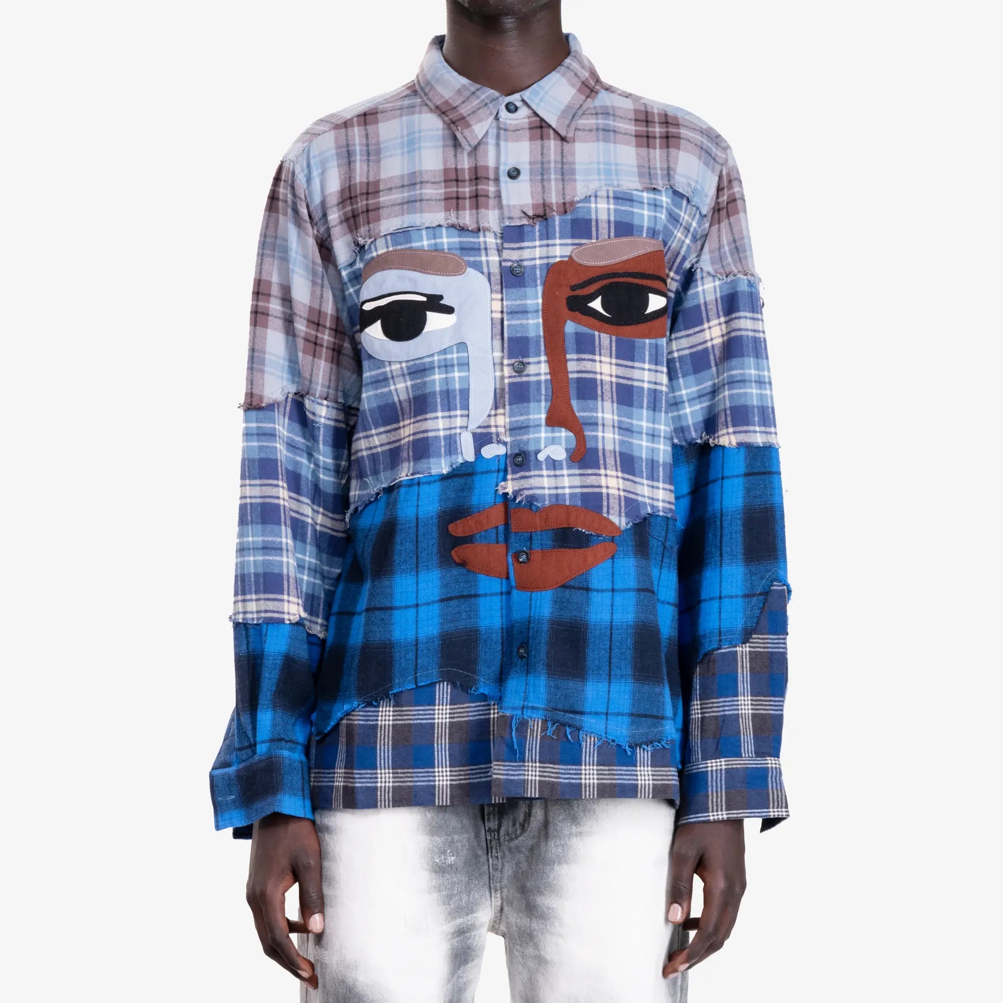 KidSuper Face Patchworked Flannel Blue - 1