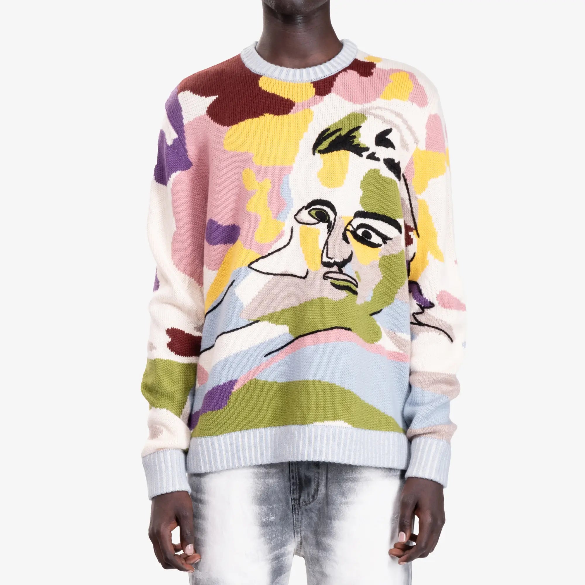 KidSuper Hand Emb Jacquard Girl Face Sweater Multi - 1