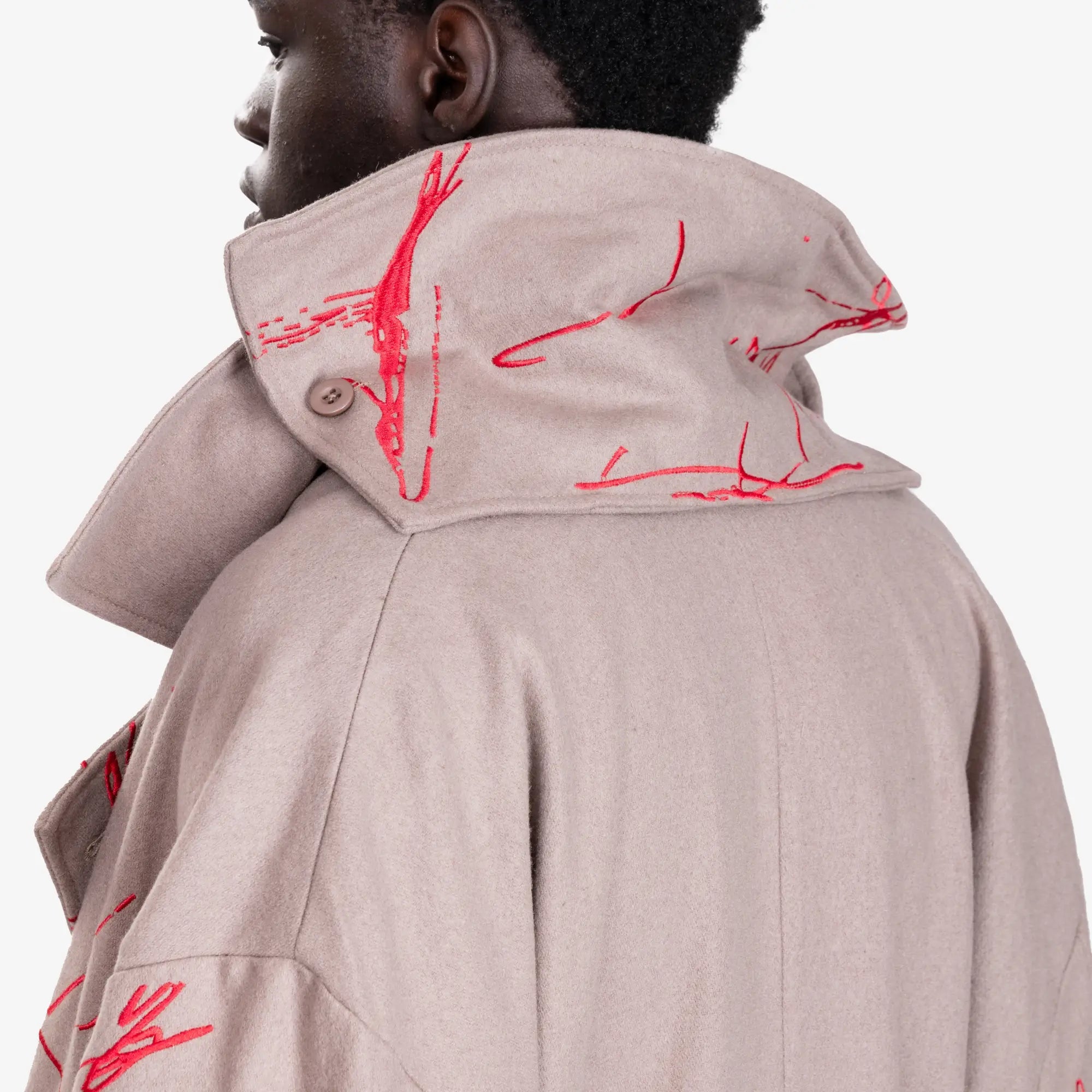 KidSuper Hatched Emb Face Trench Coat Cream - 6