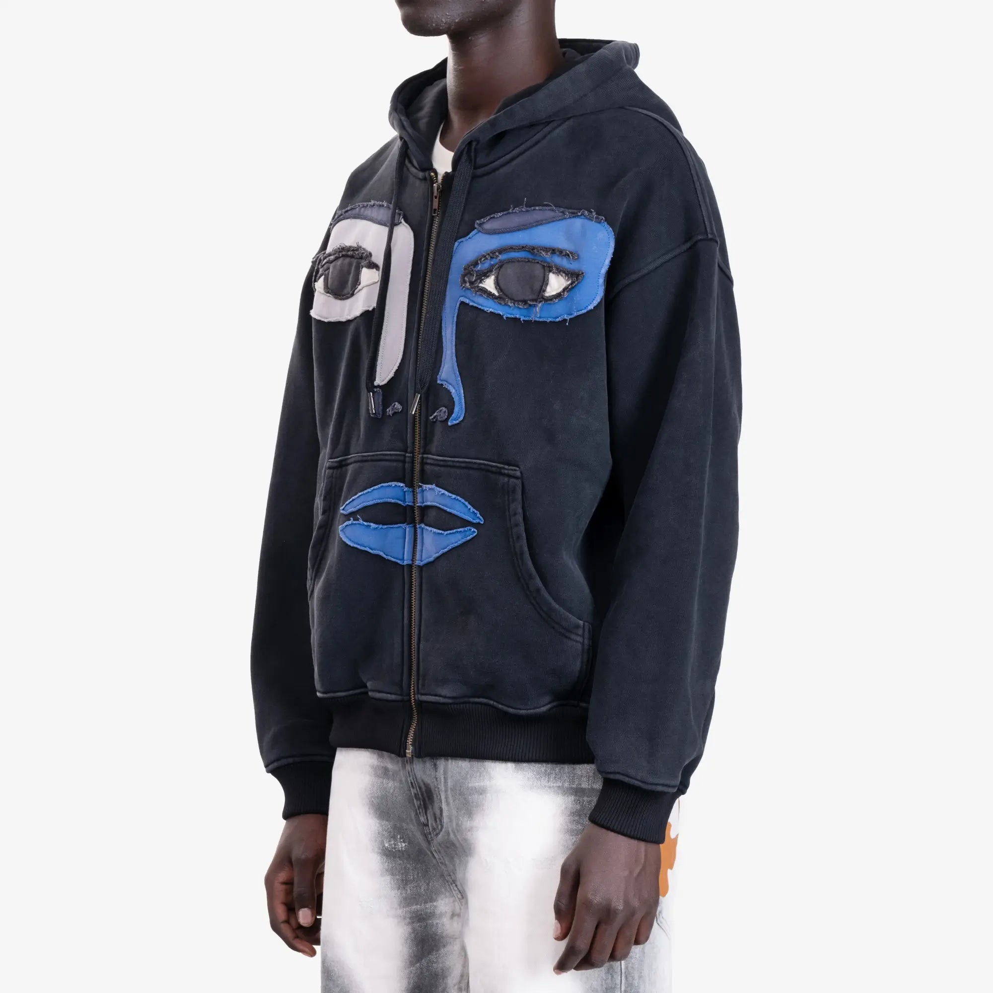 KidSuper Patchwork Face Heavy Zip Hoodie Black - 3