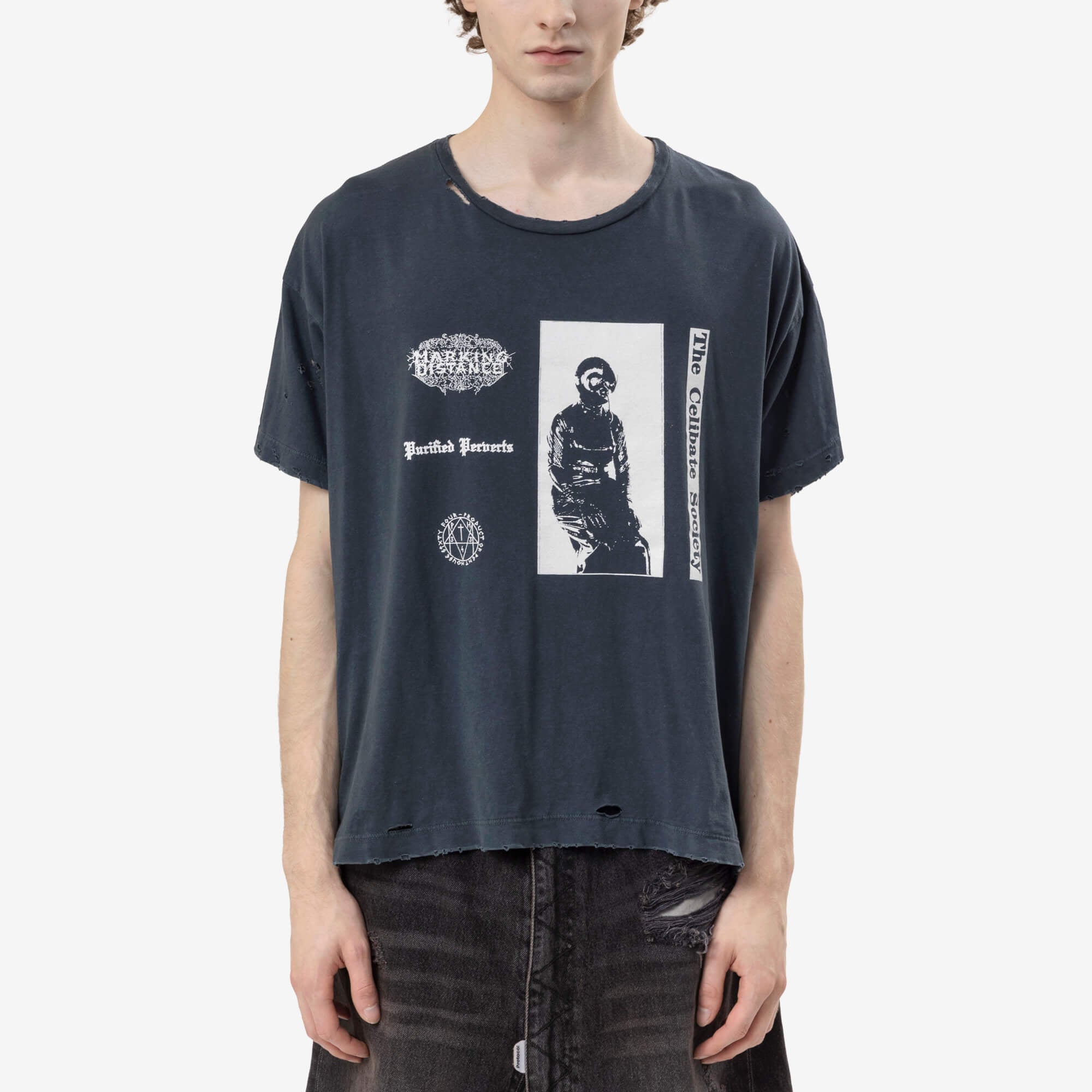 Marking Distance Distressed Addict T-Shirt Ash Black-1