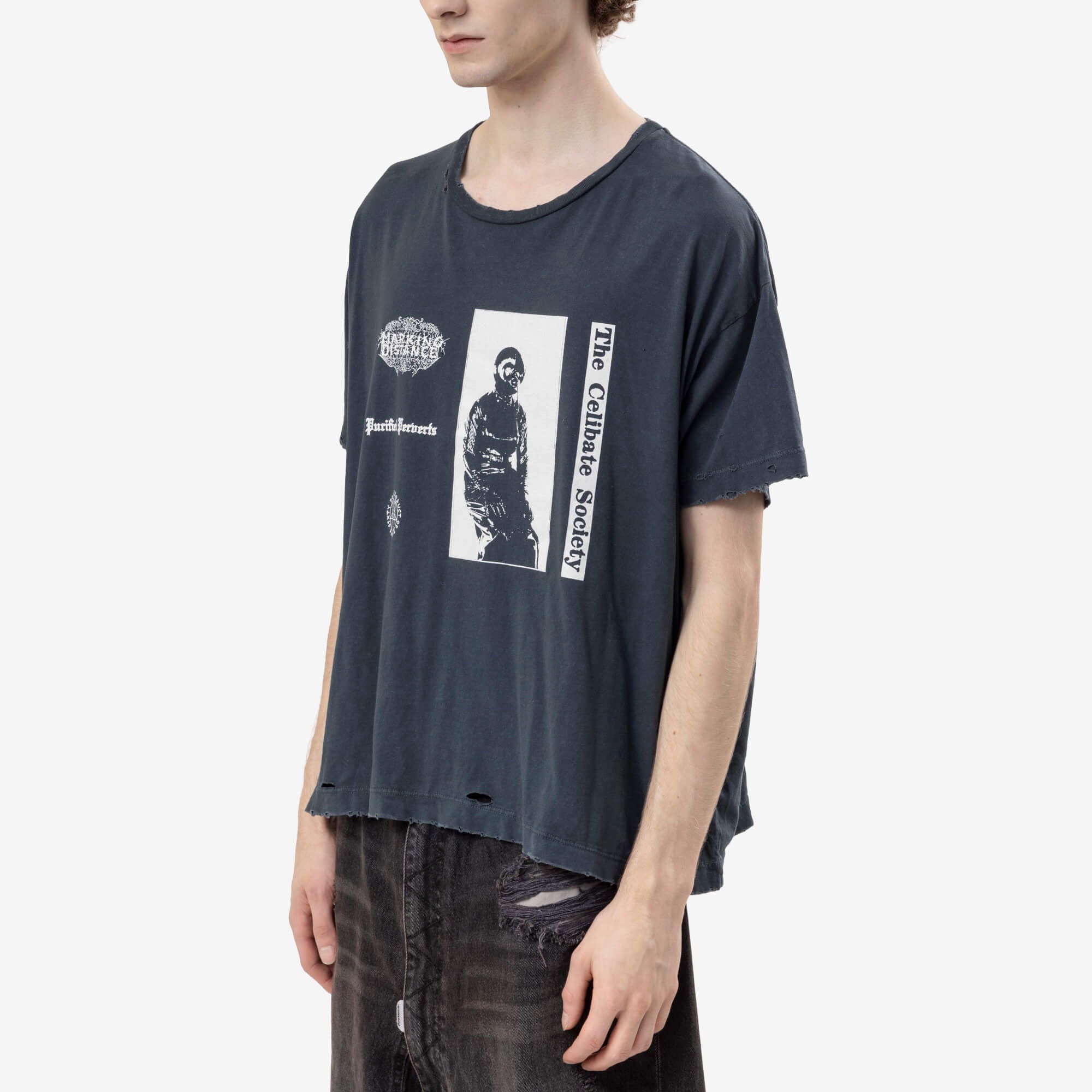 Marking Distance Distressed Addict T-Shirt Ash Black-3