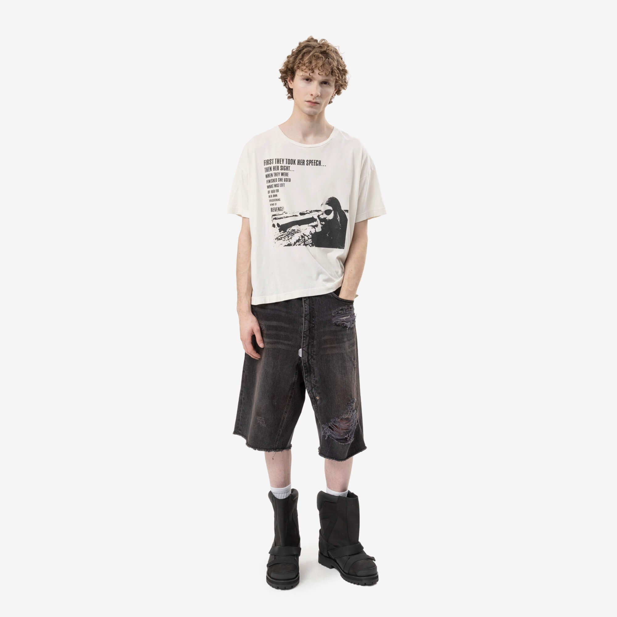 Marking Distance Distressed One Eye T-Shirt Natural White-2