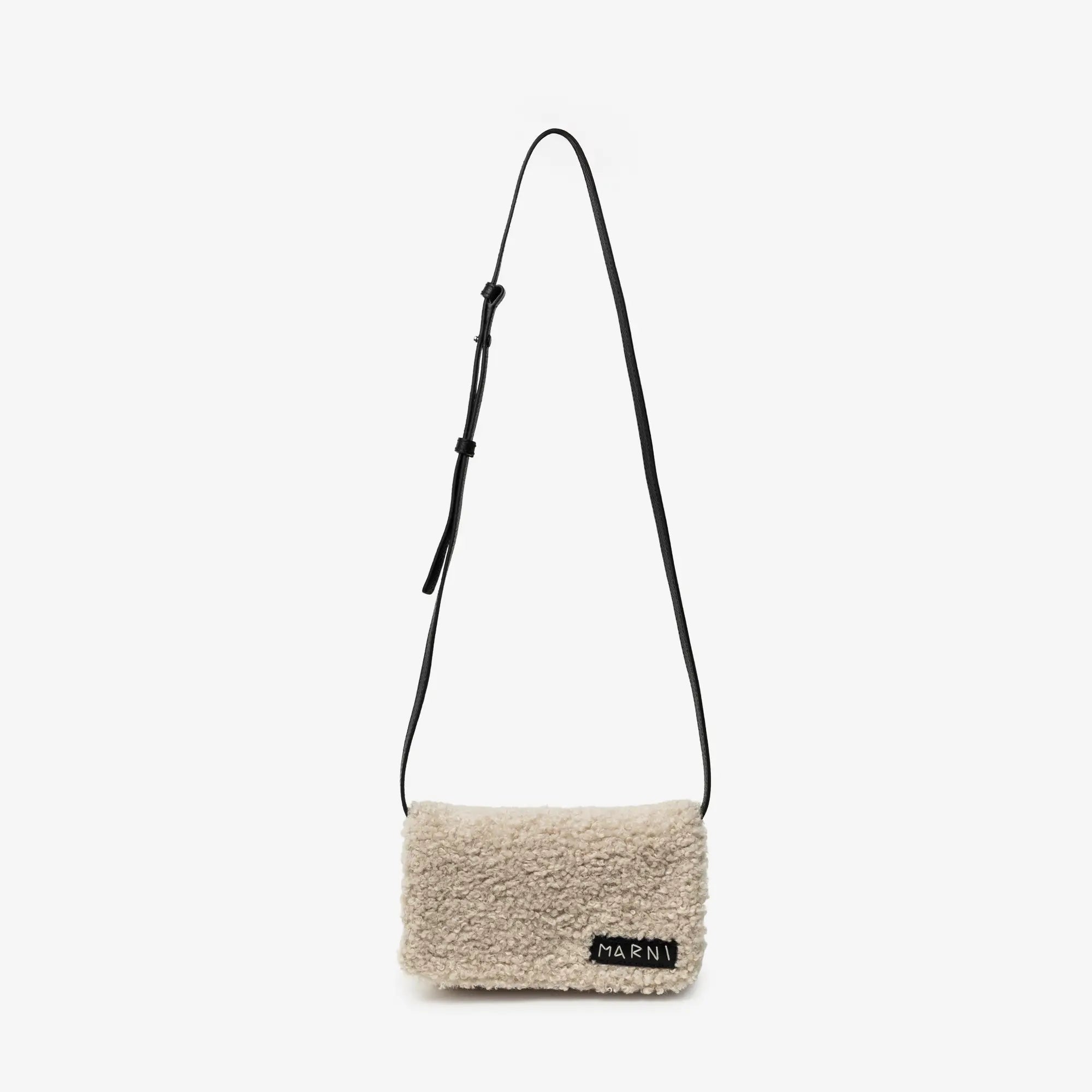 MARNI Curly Fur Crossbody Bag Silk White - 1
