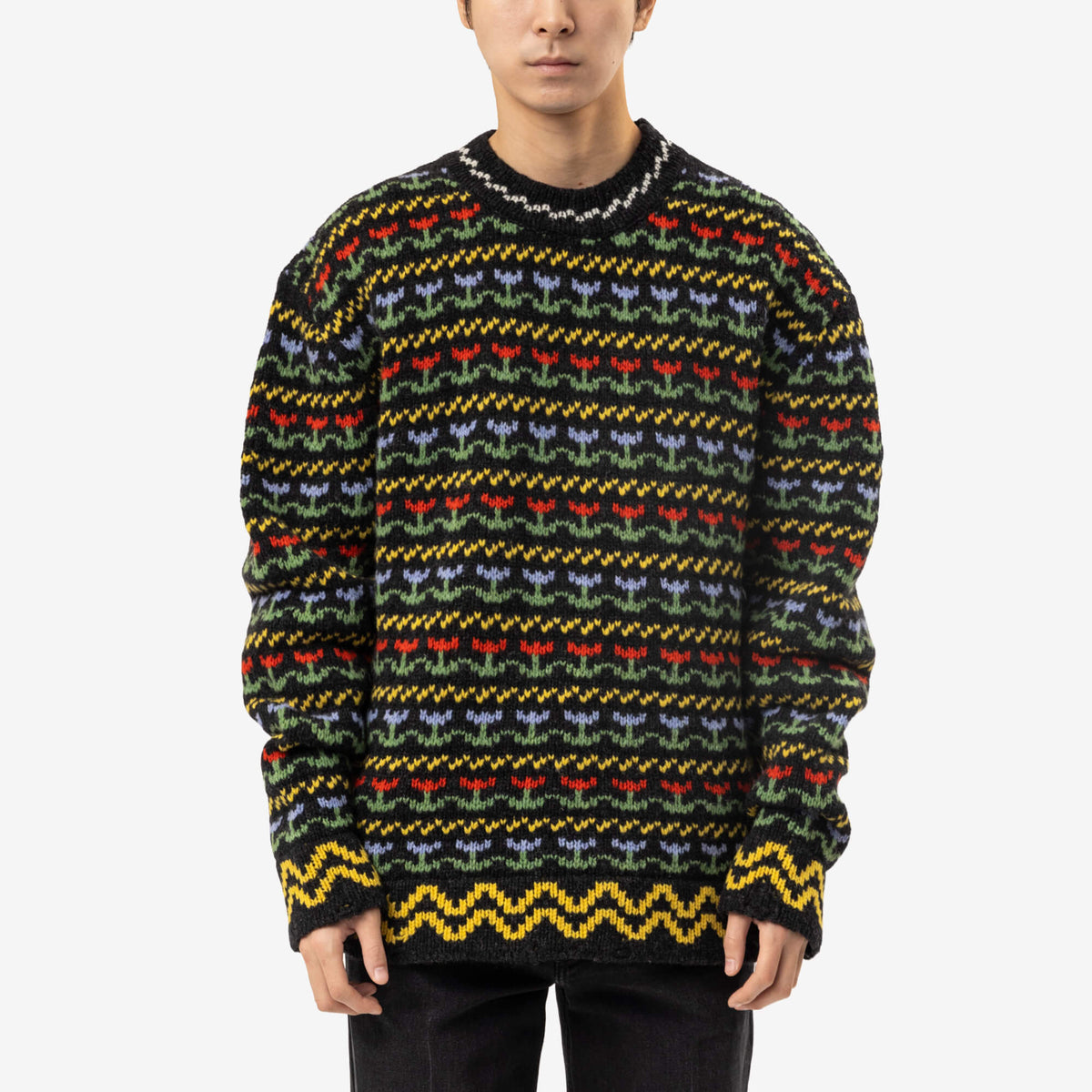 MARNI Fairisle Shetland Wool Sweater Charcoal-1