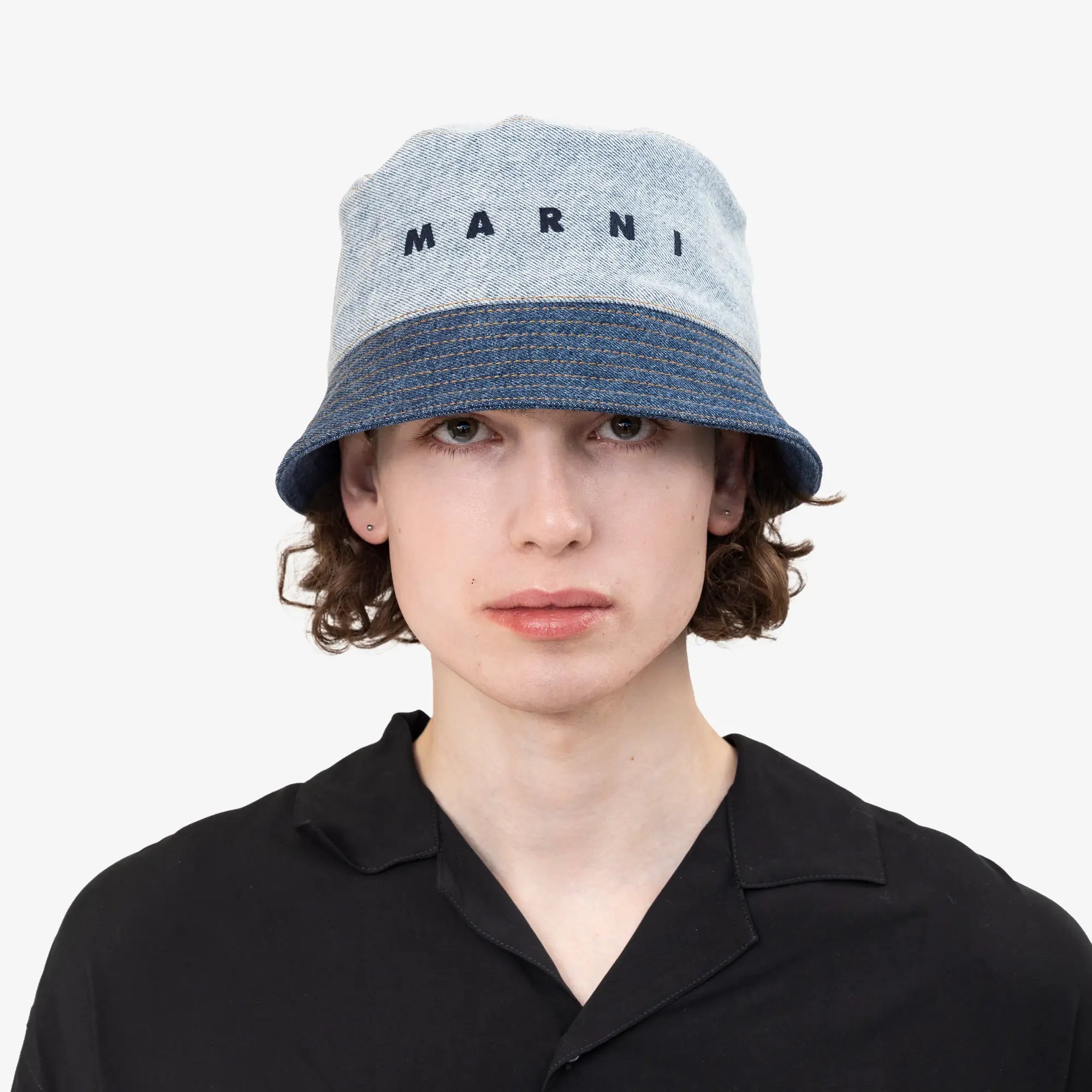 MARNI Gradient Bleach Denim Bucket Hat Antique White - 2