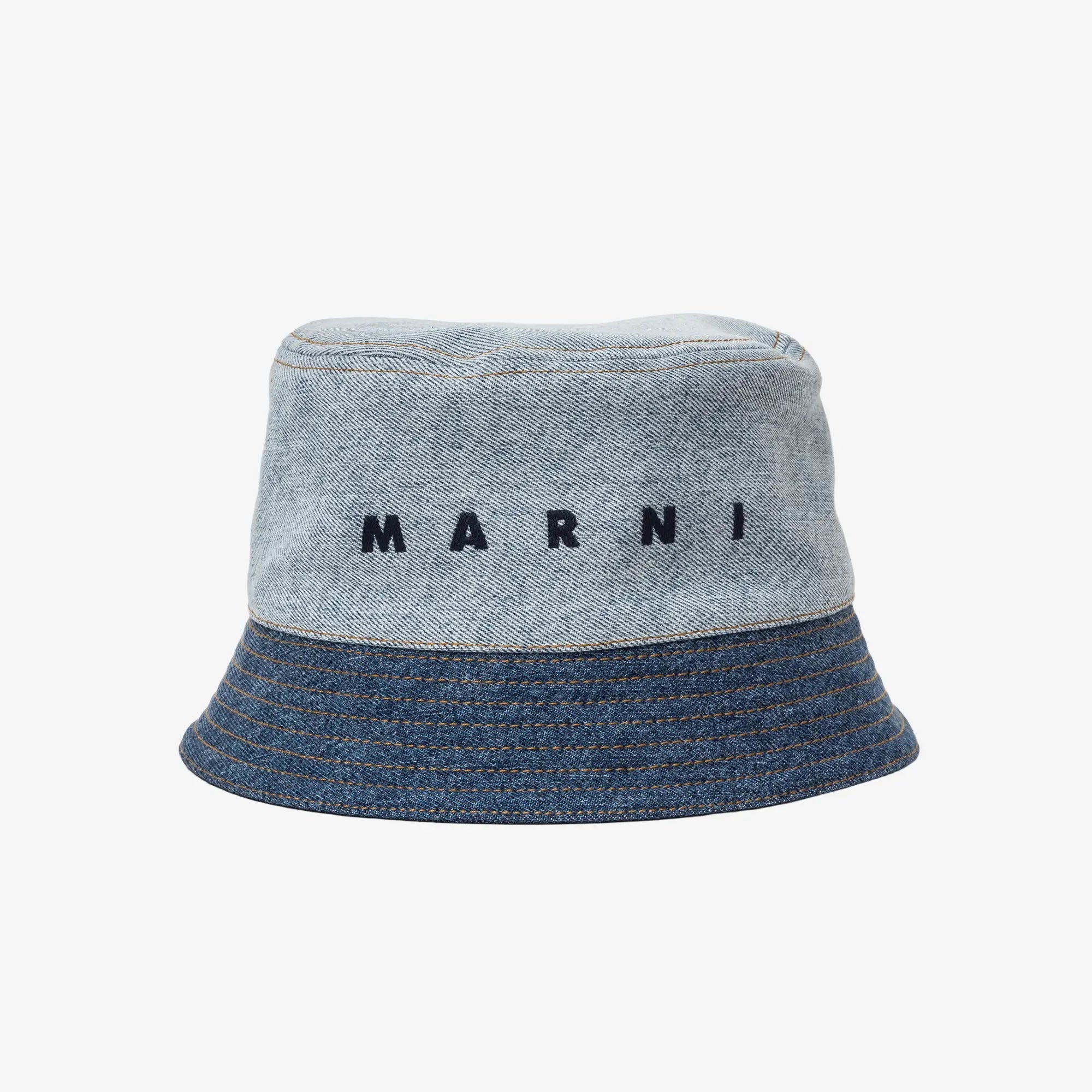 MARNI Gradient Bleach Denim Bucket Hat Antique White - 1