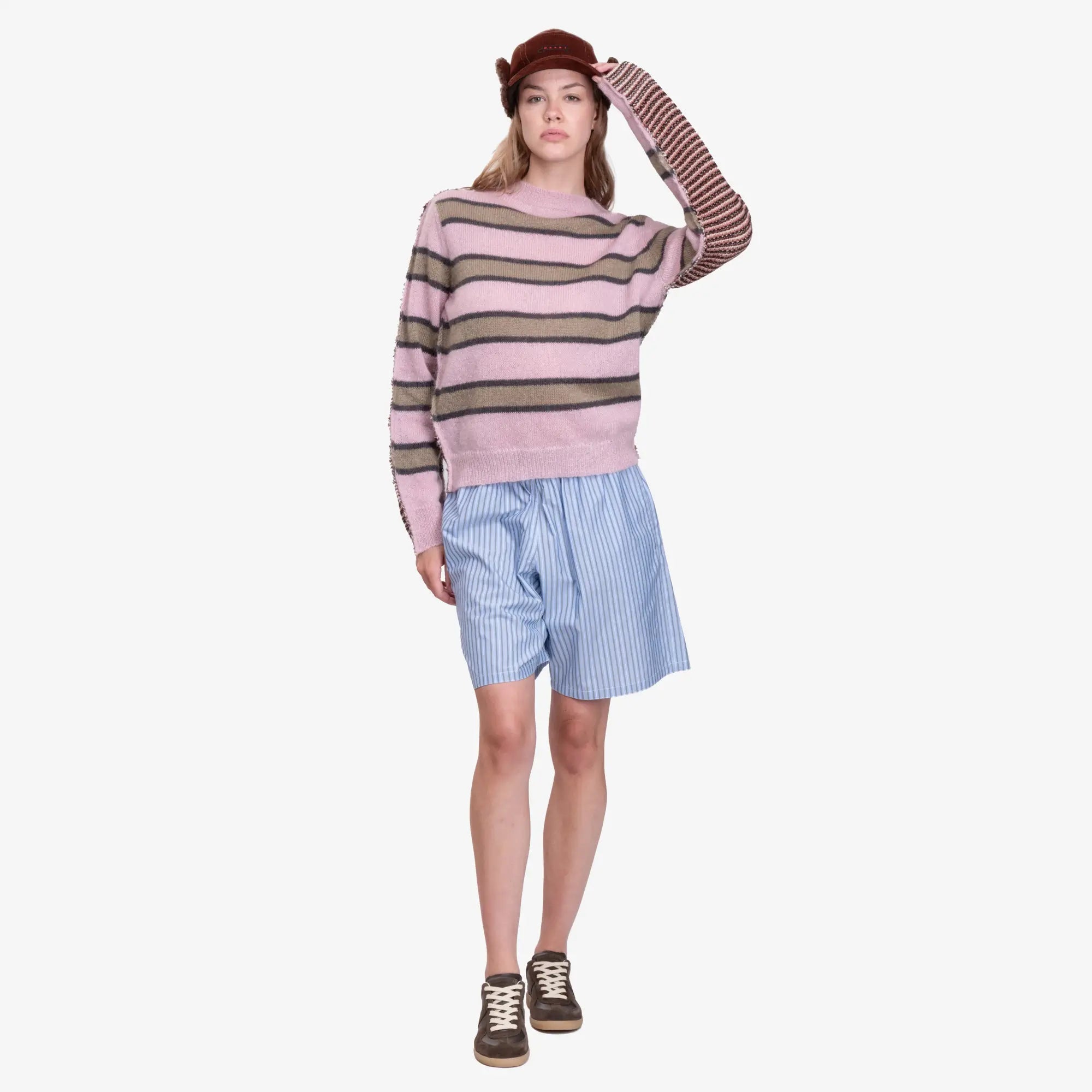 MARNI Mix Stripe Sweater Soft Pink - 6