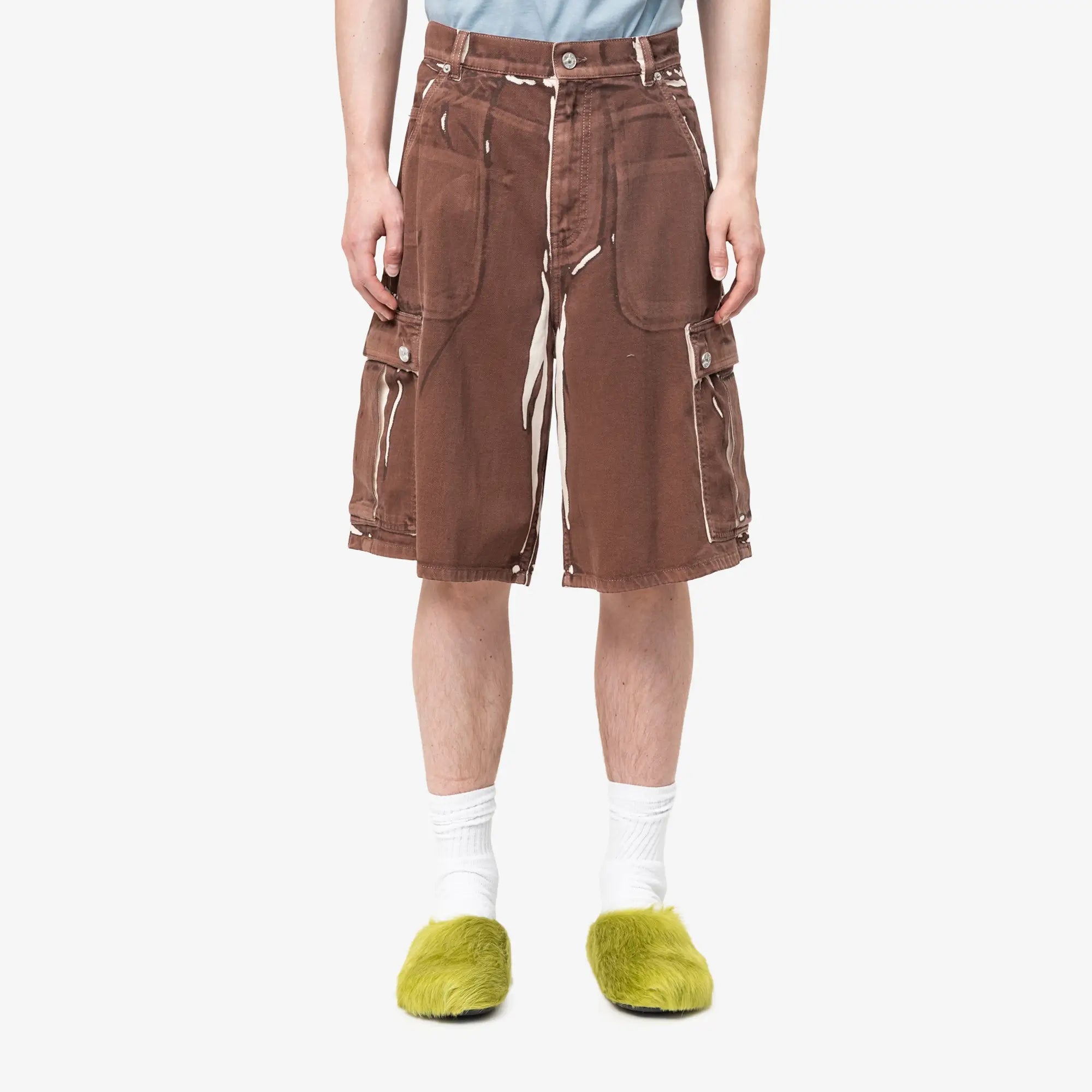 MARNI Screen Printed Denim Cargo Shorts Tobacco - 1