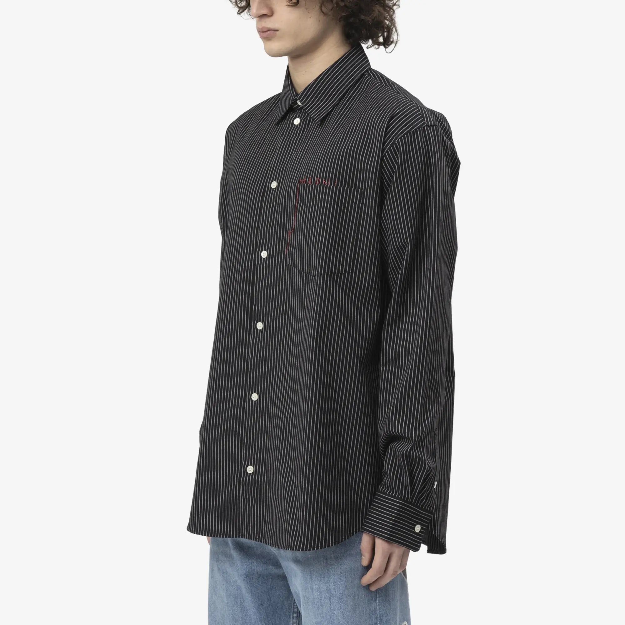 MARNI Striped Pocket Logo Shirt Black - 3