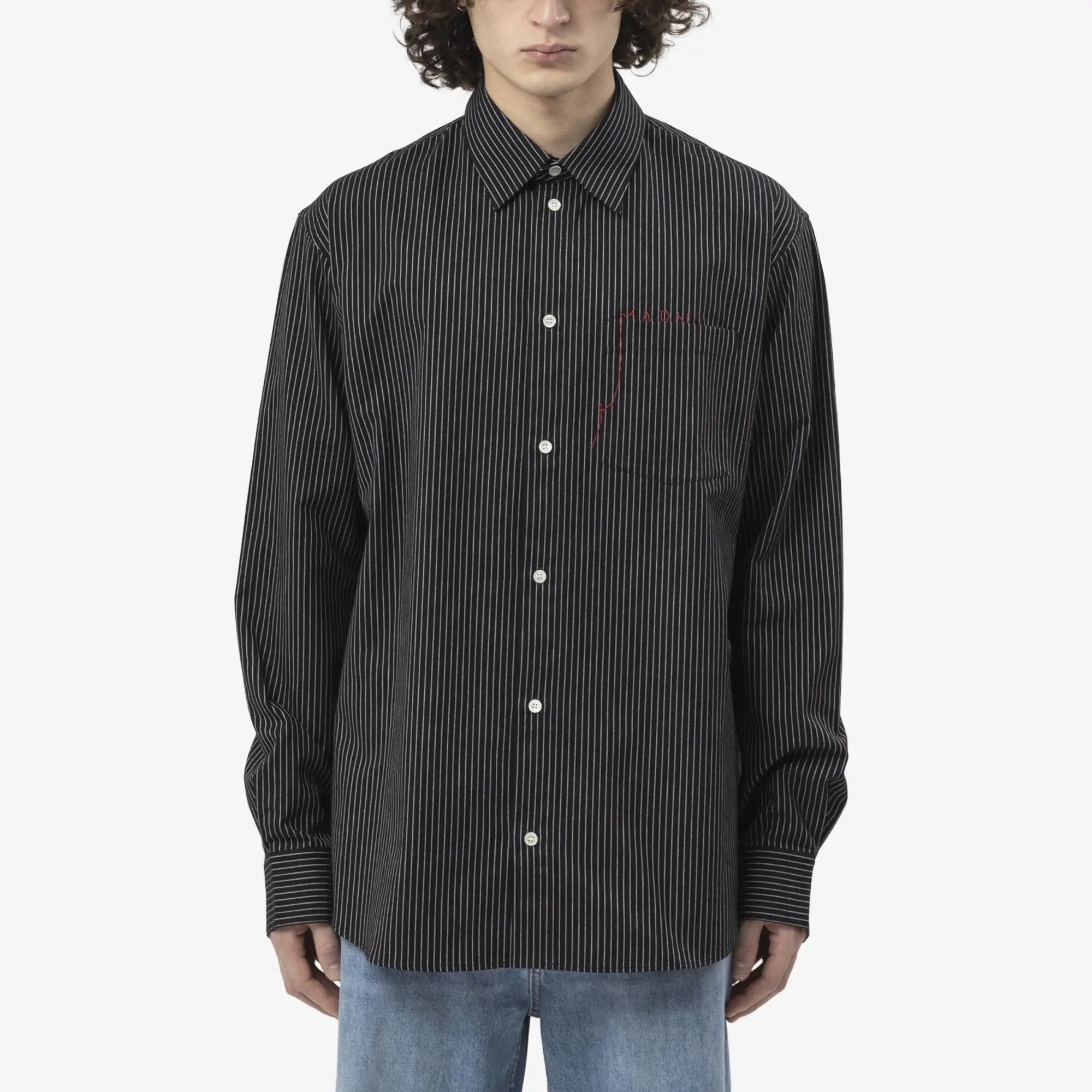 MARNI Striped Pocket Logo Shirt Black - 1
