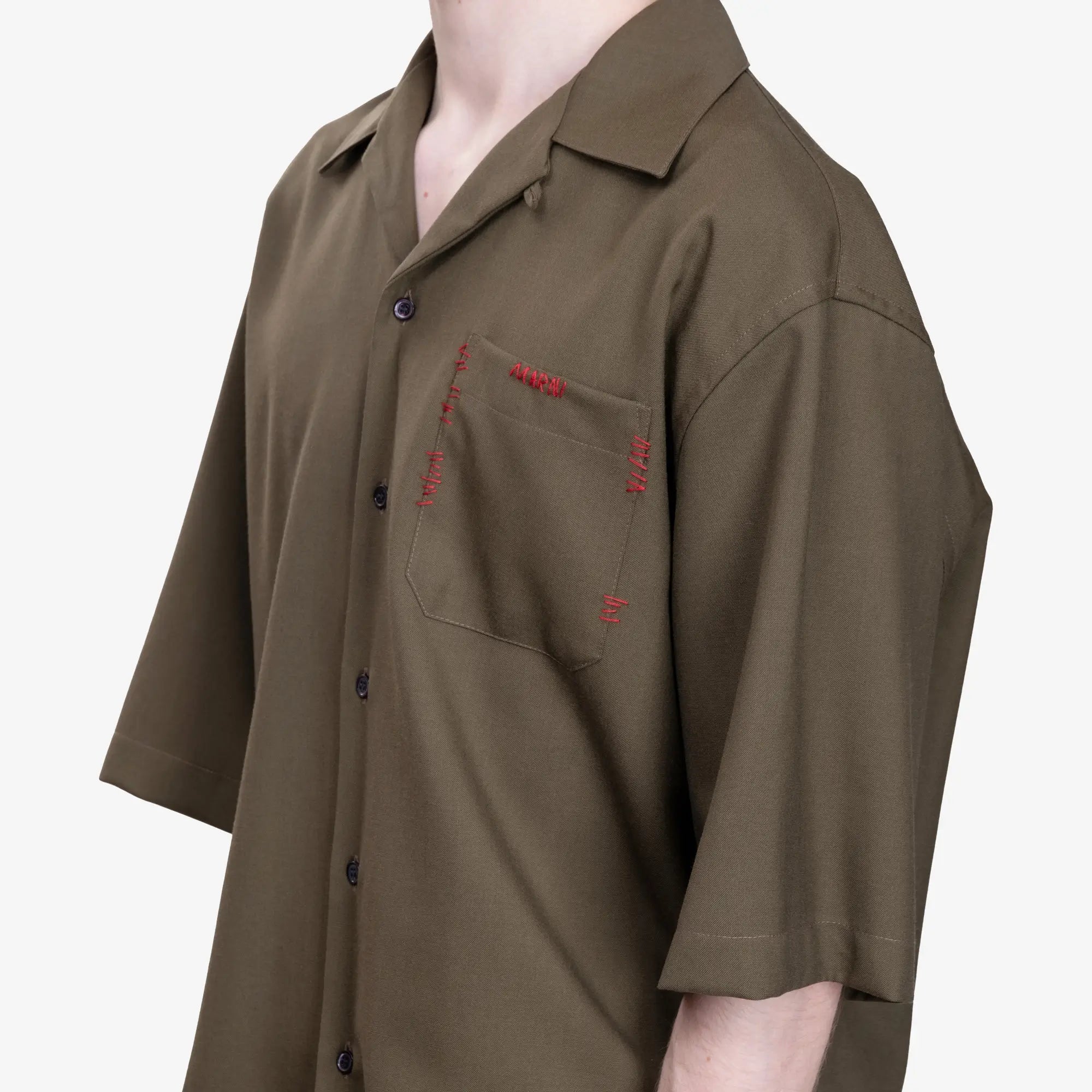 MARNI Tropical Wool Bowling Shirt Deep Sage - 5