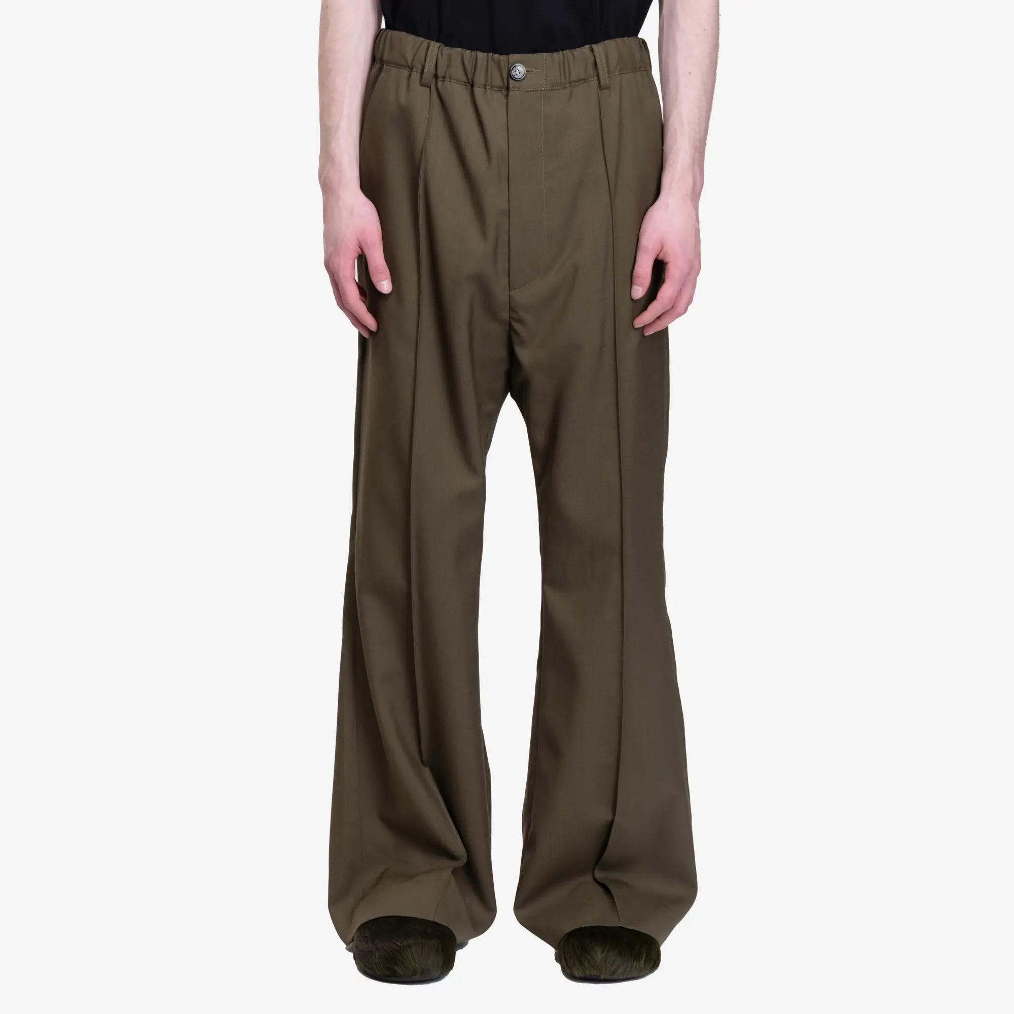 MARNI Tropical Wool Flared Pants Deep Sage - 1