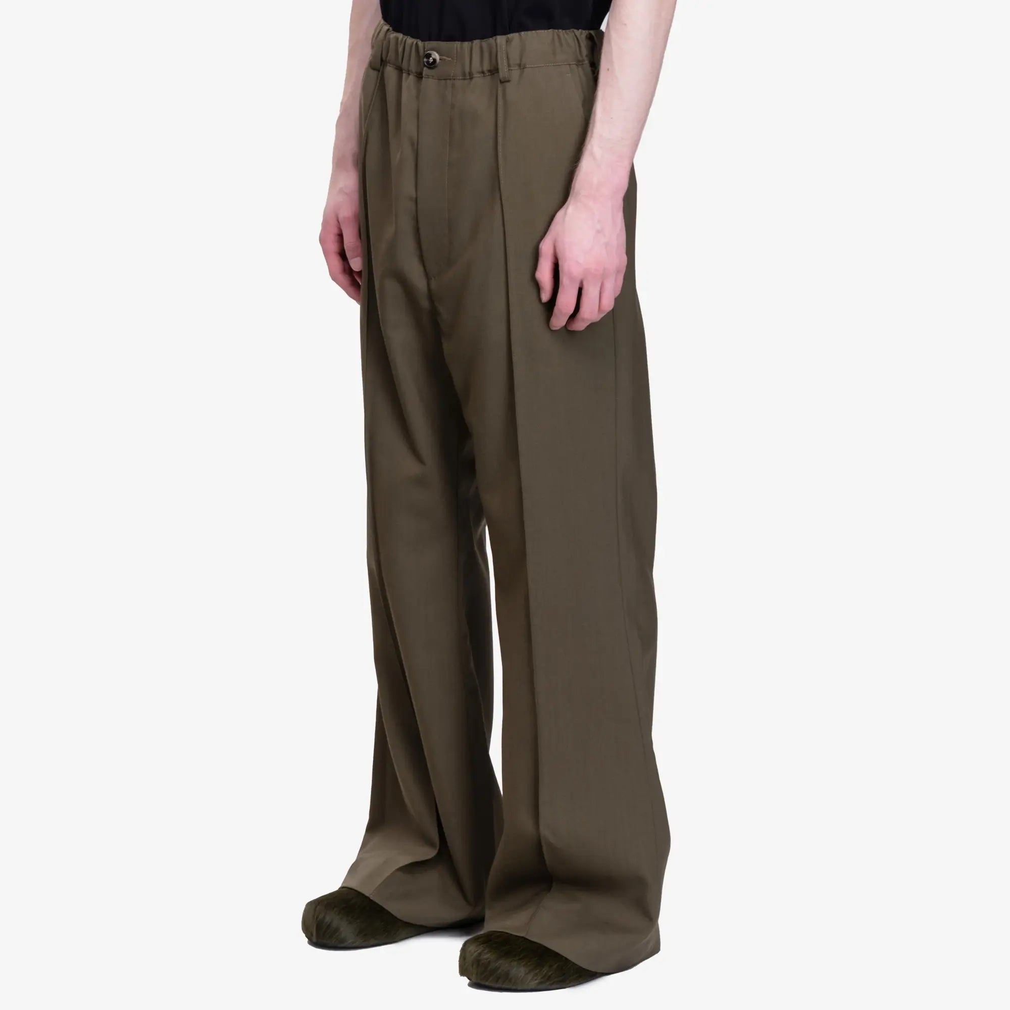 MARNI Tropical Wool Flared Pants Deep Sage - 3