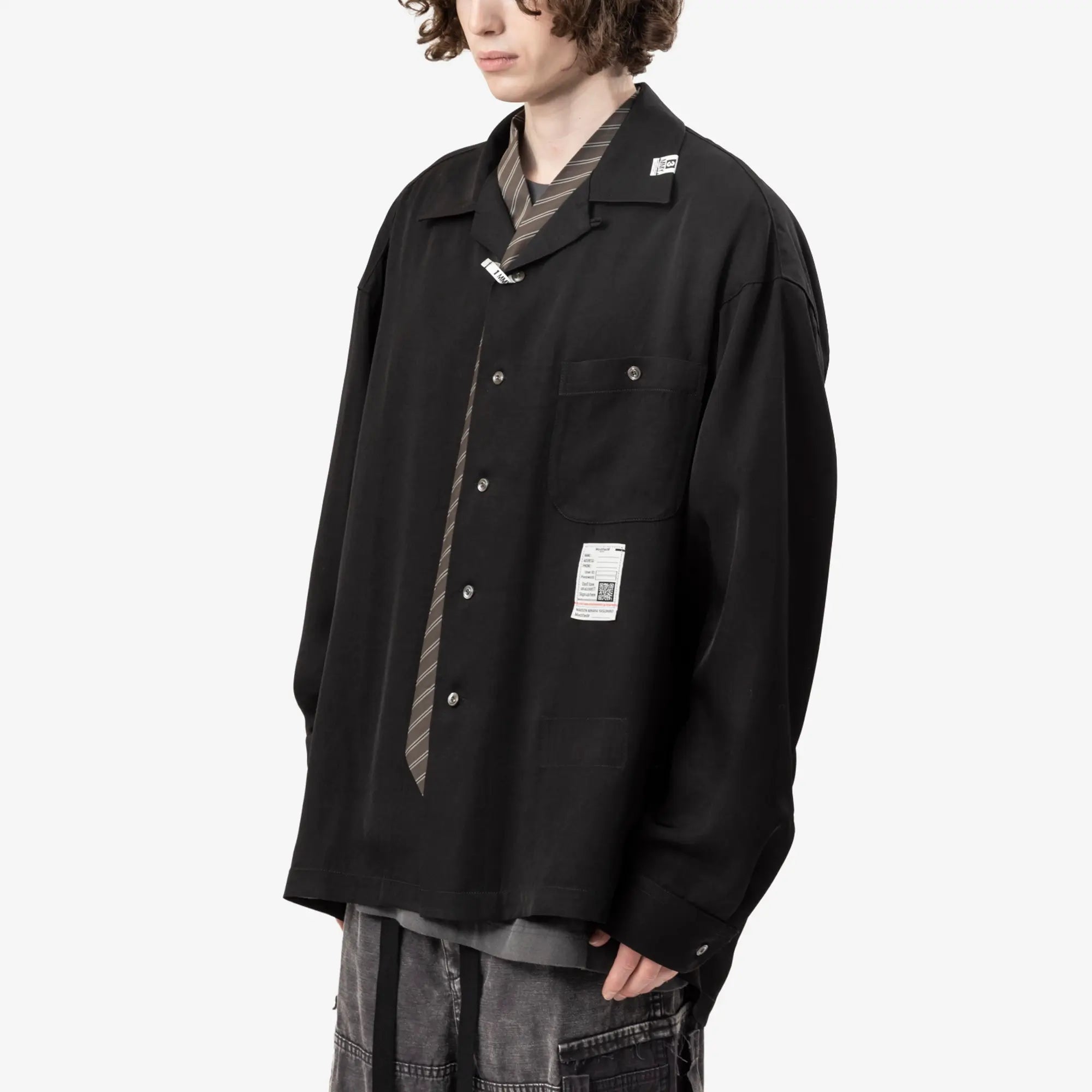Mihara Yasuhiro Attached Tie Shirt Black - 3