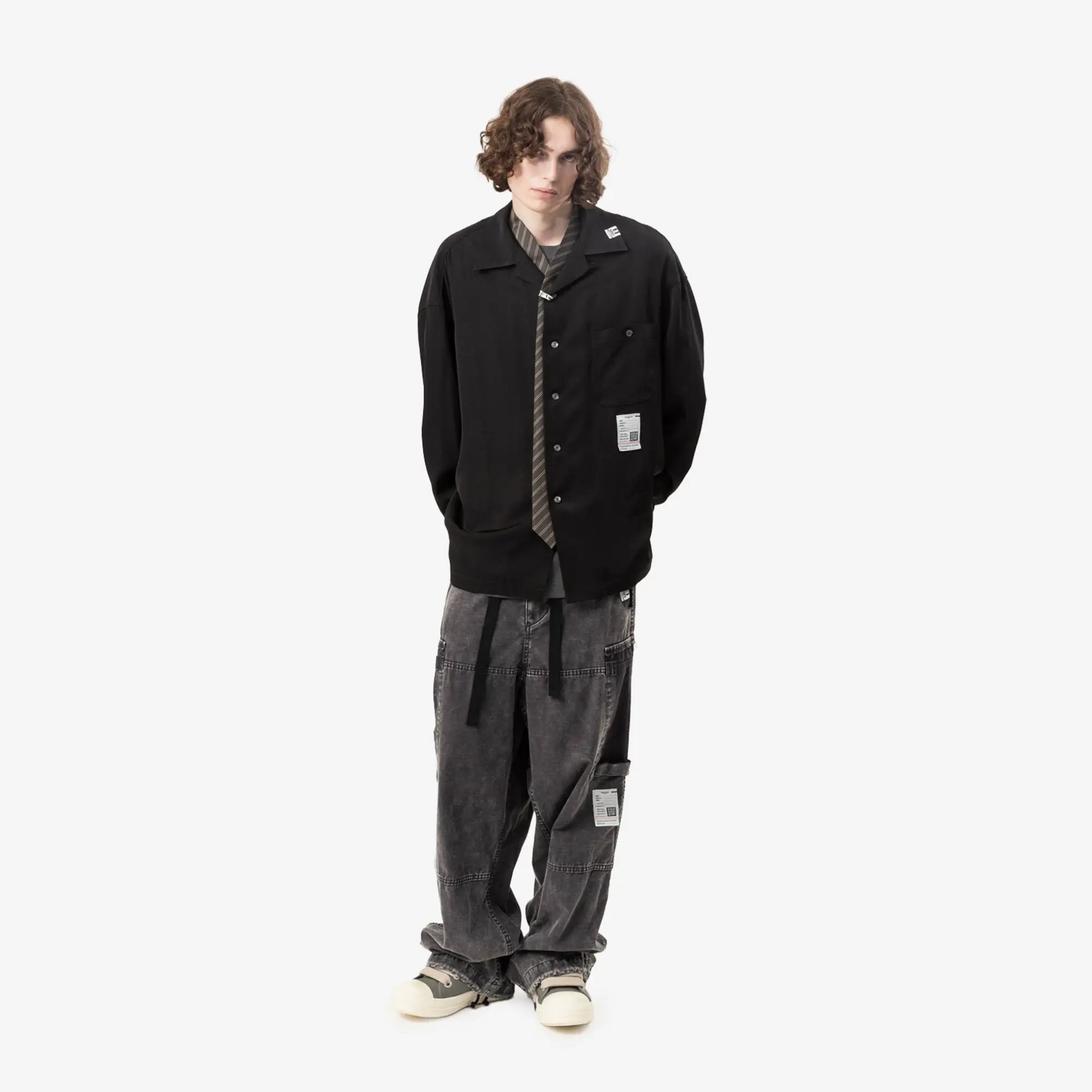 Mihara Yasuhiro Attached Tie Shirt Black - 2