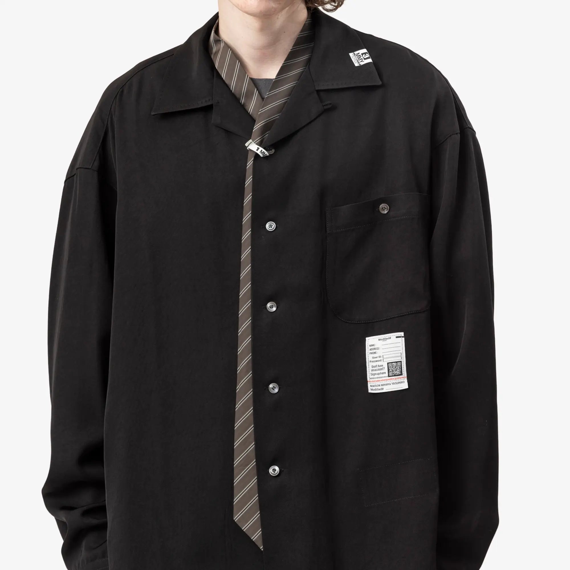 Mihara Yasuhiro Attached Tie Shirt Black - 5