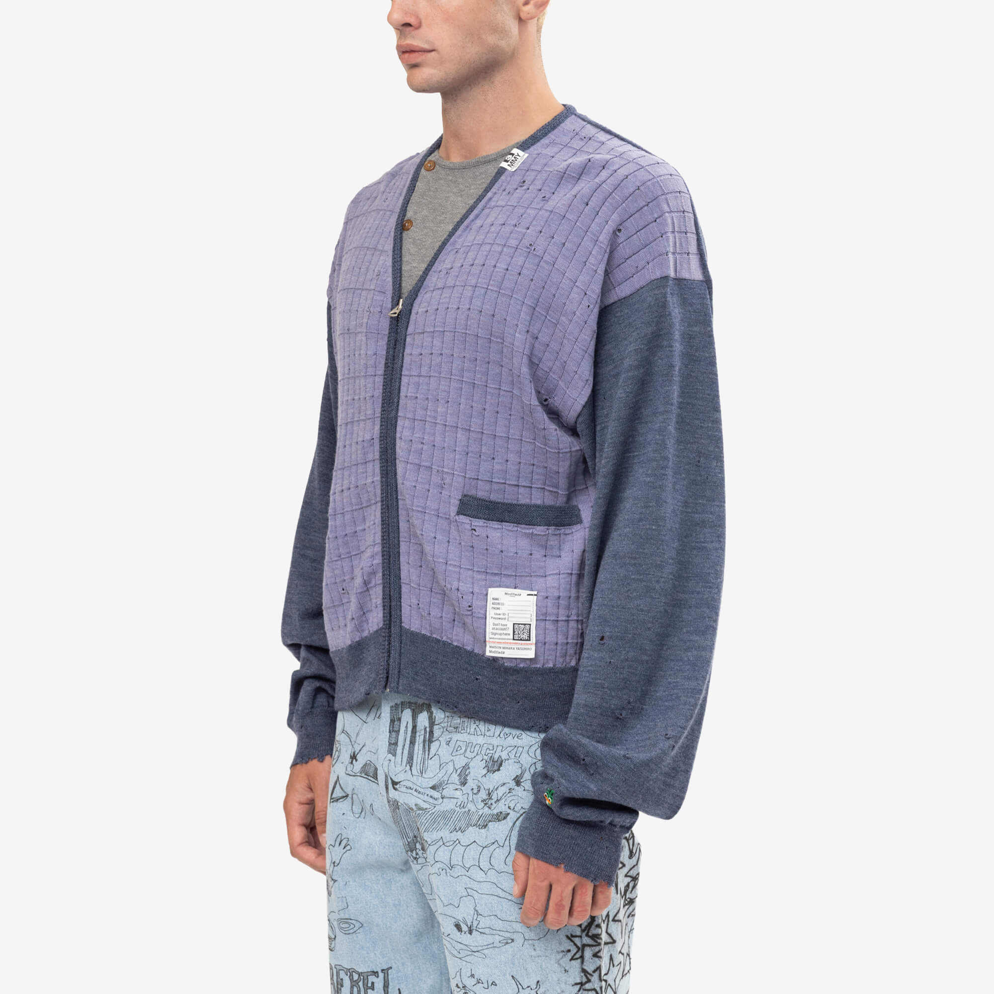 Mihara Yasuhiro Distressed Knit Cardigan Blue-3