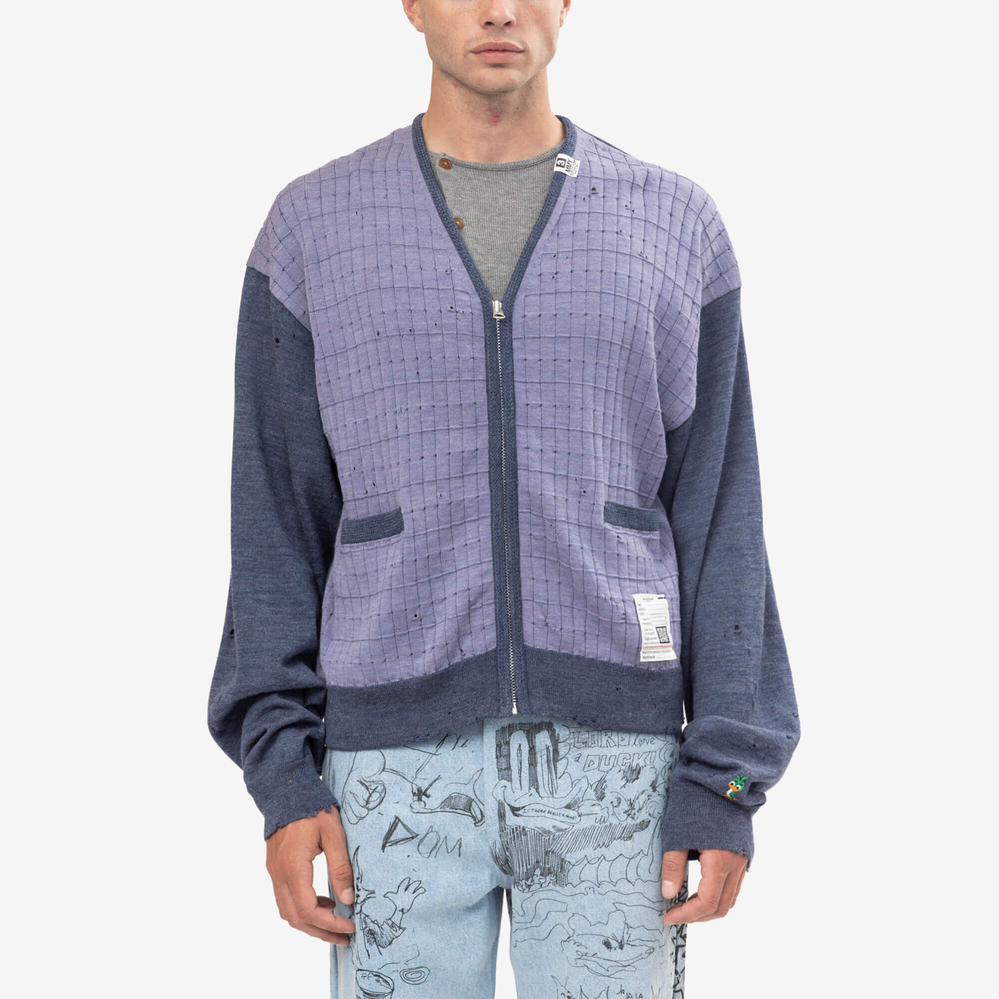 Mihara Yasuhiro Distressed Knit Cardigan Blue-1