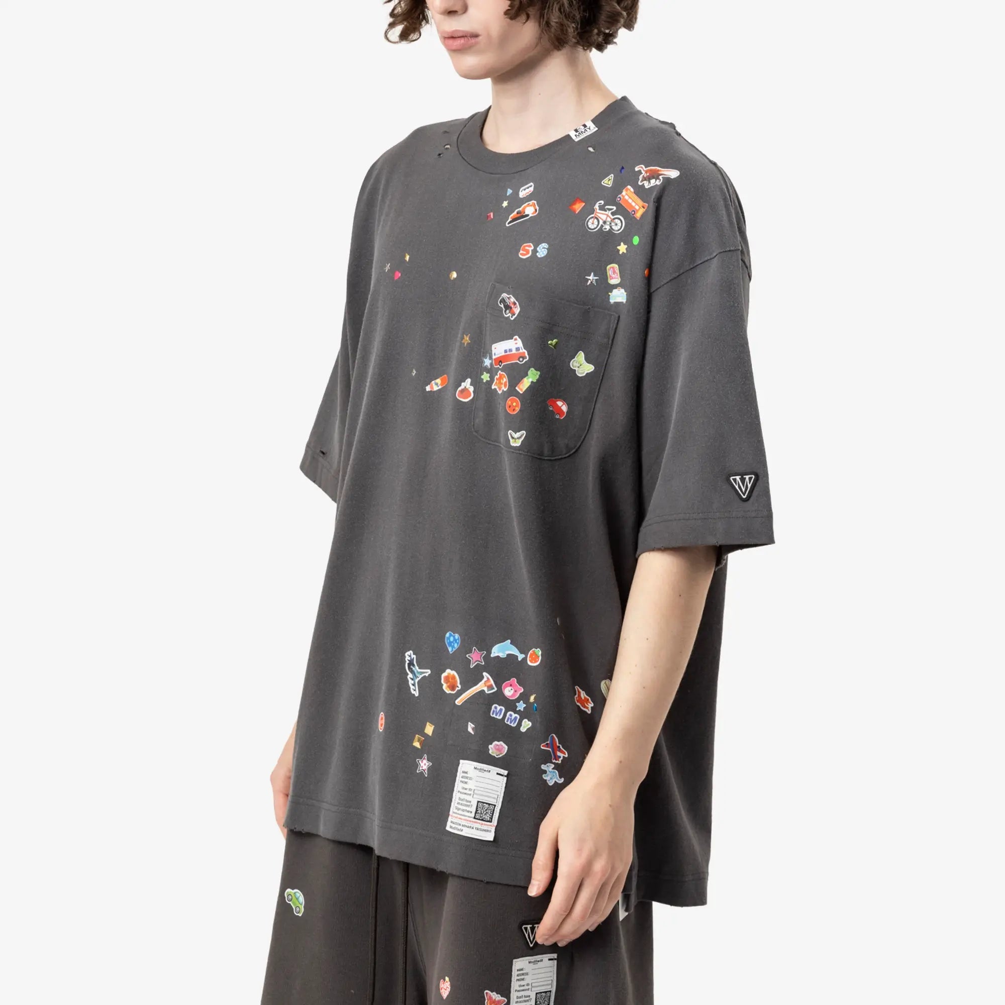 Mihara Yasuhiro Kids Sticker T-Shirt Black - 3