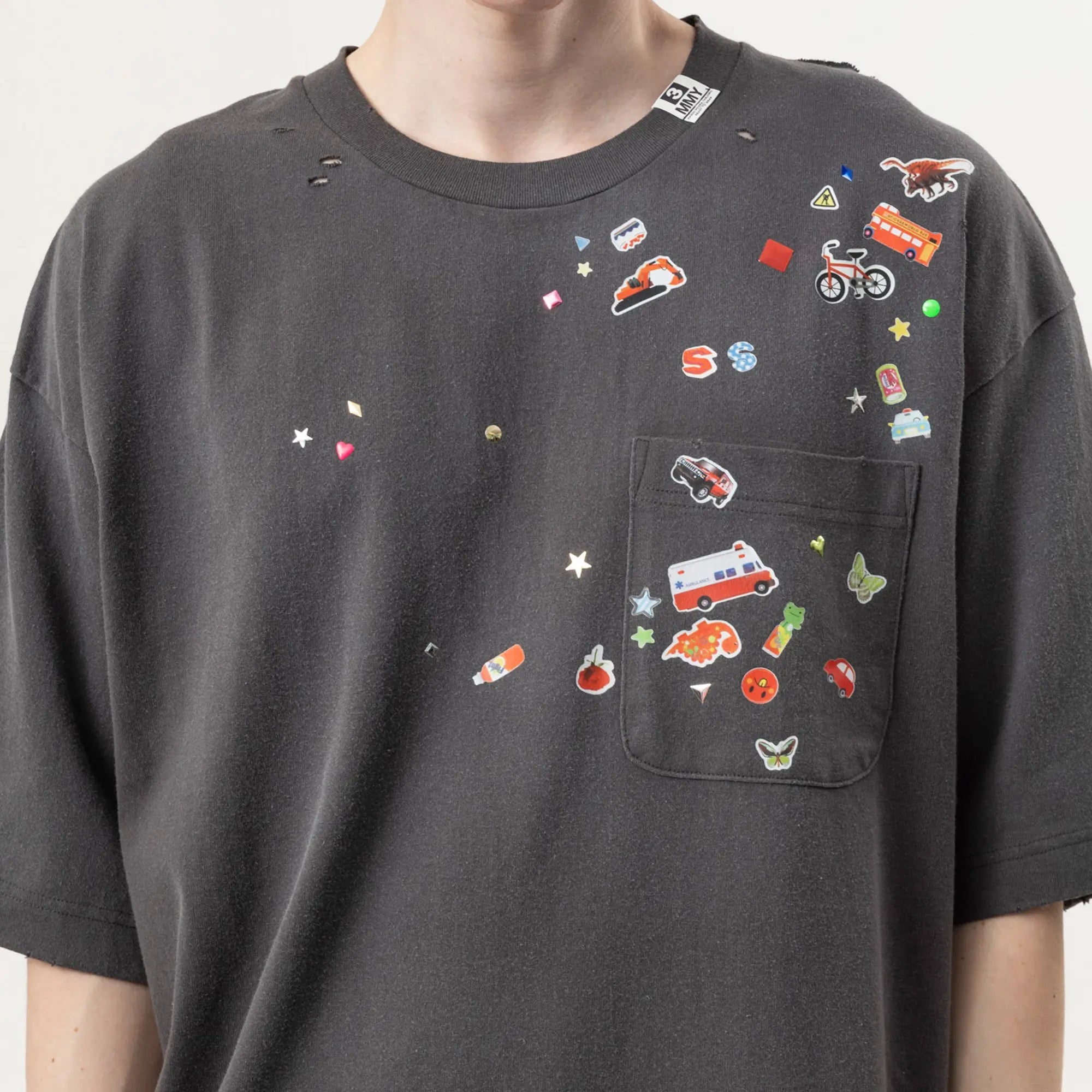 Mihara Yasuhiro Kids Sticker T-Shirt Black - 5