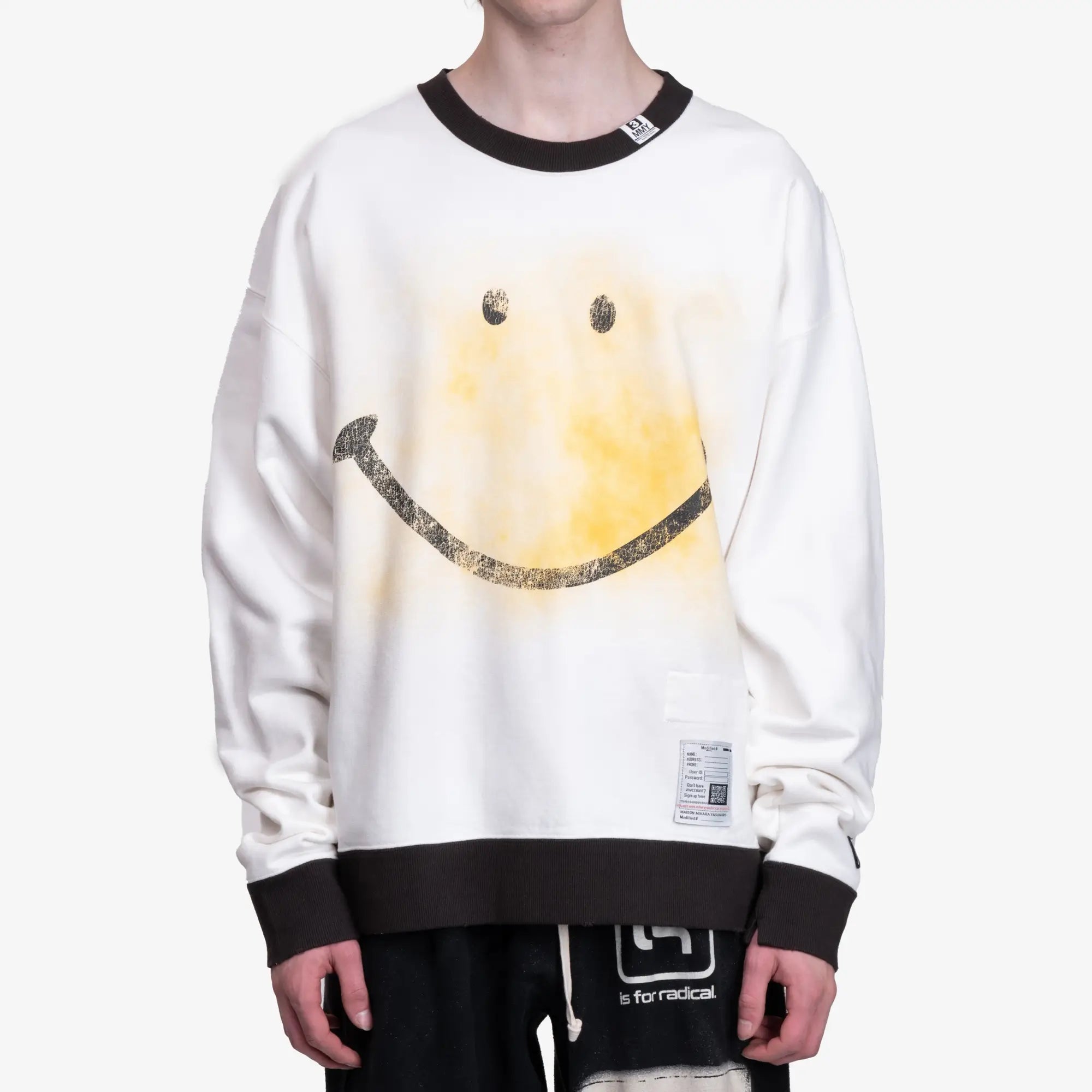 Mihara Yasuhiro Smiley Face Distressed Sweatshirt White - 1