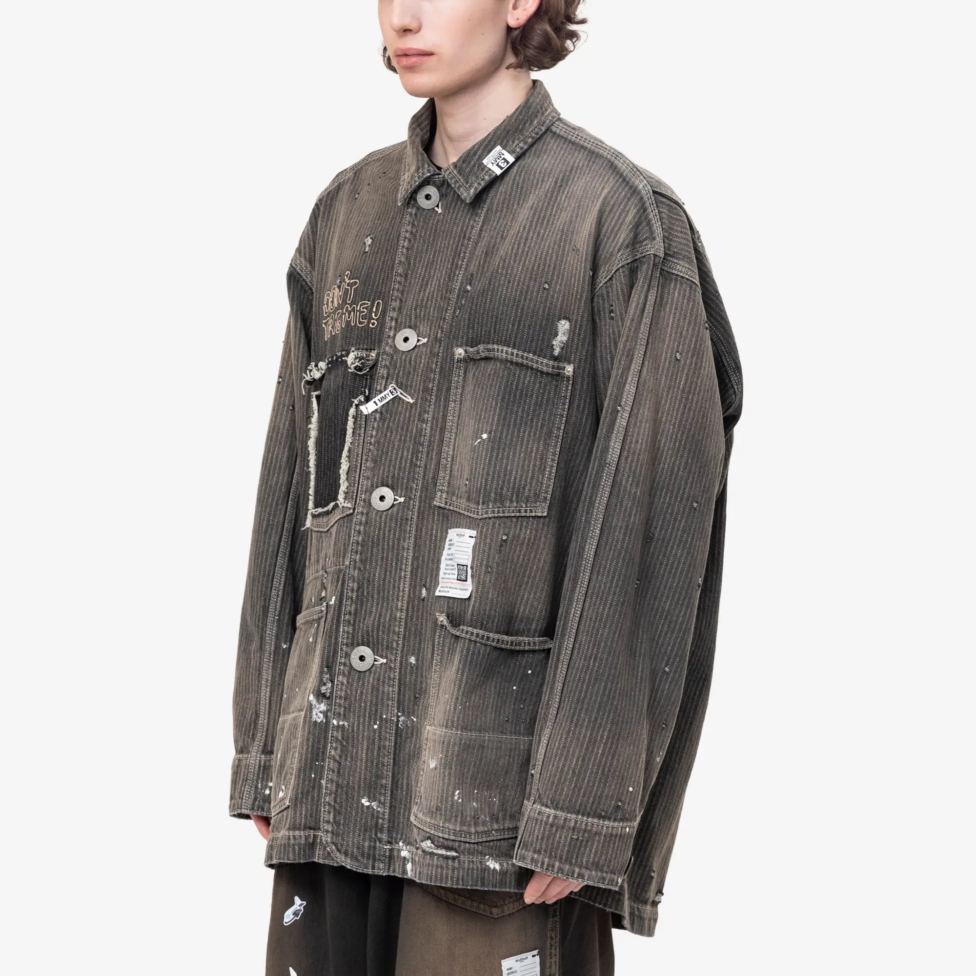 Mihara Yasuhiro Stripe Denim Chore Jacket Black - 3