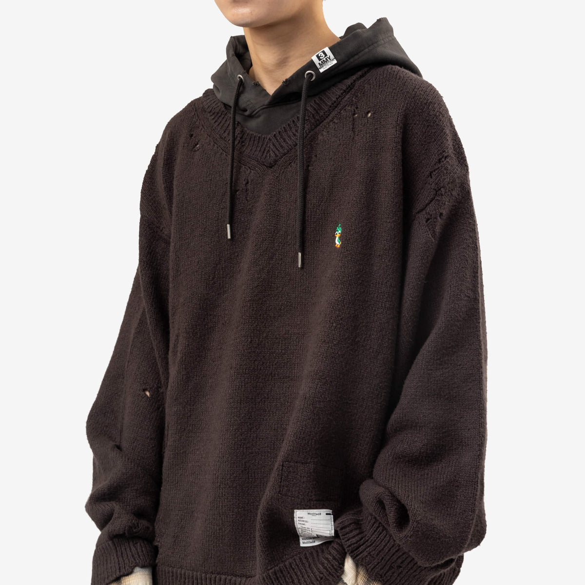Mihara Yasuhiro Triple Layered Knit Hoody Black-5
