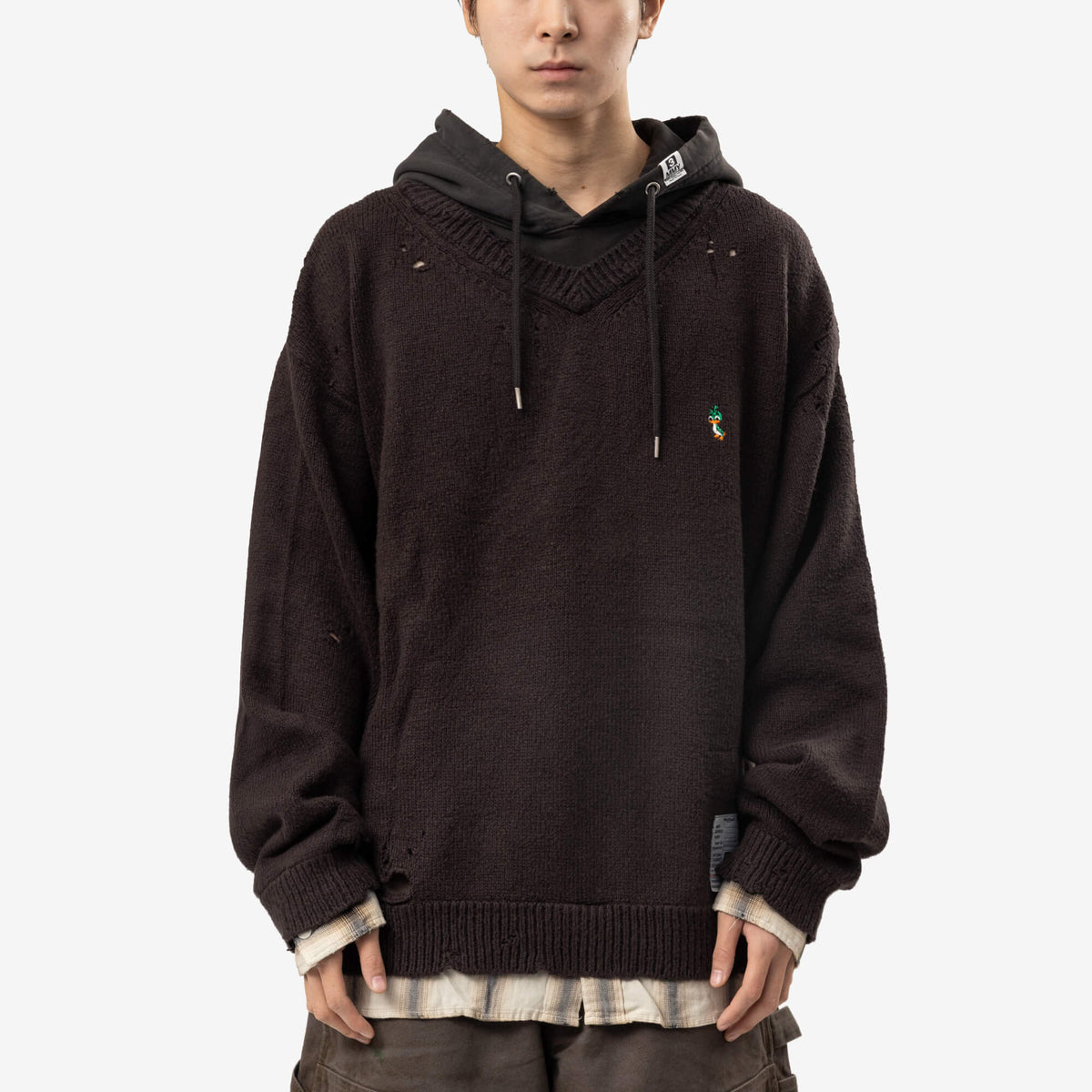 Mihara Yasuhiro Triple Layered Knit Hoody Black-1