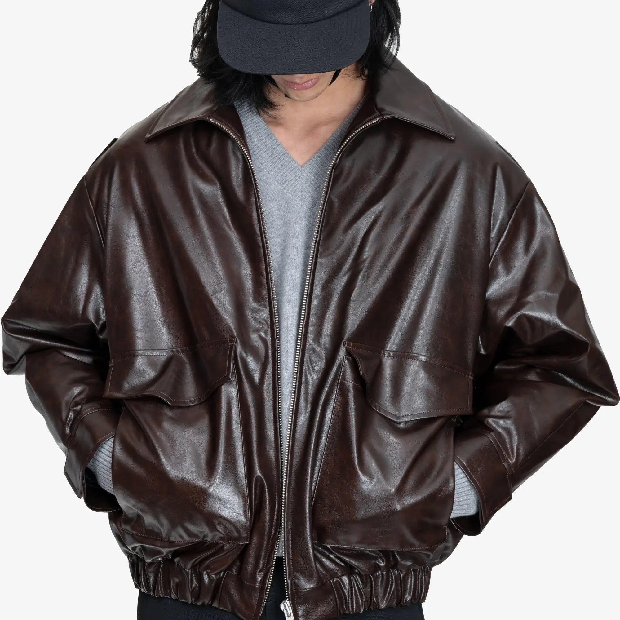 MM6 Faux Leather Jacket Burgundy - 5