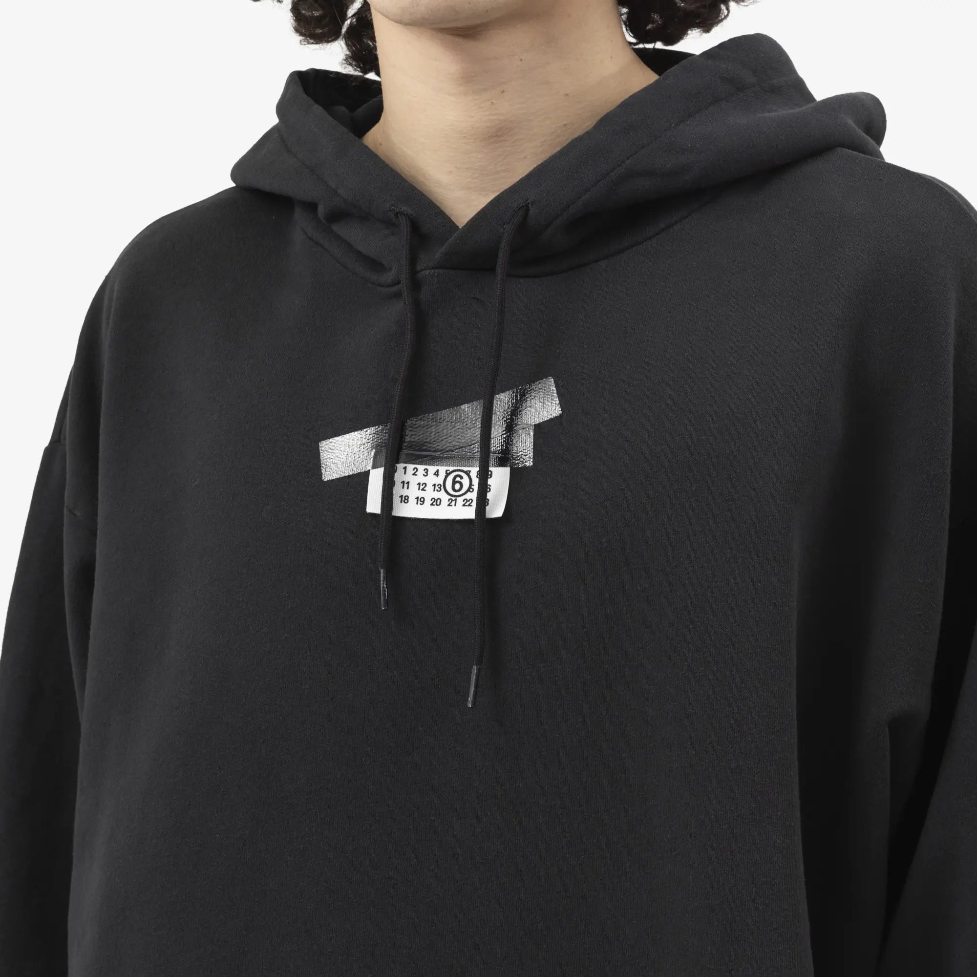 MM6 Numeric Logo Raw Hem Hoody Black - 5