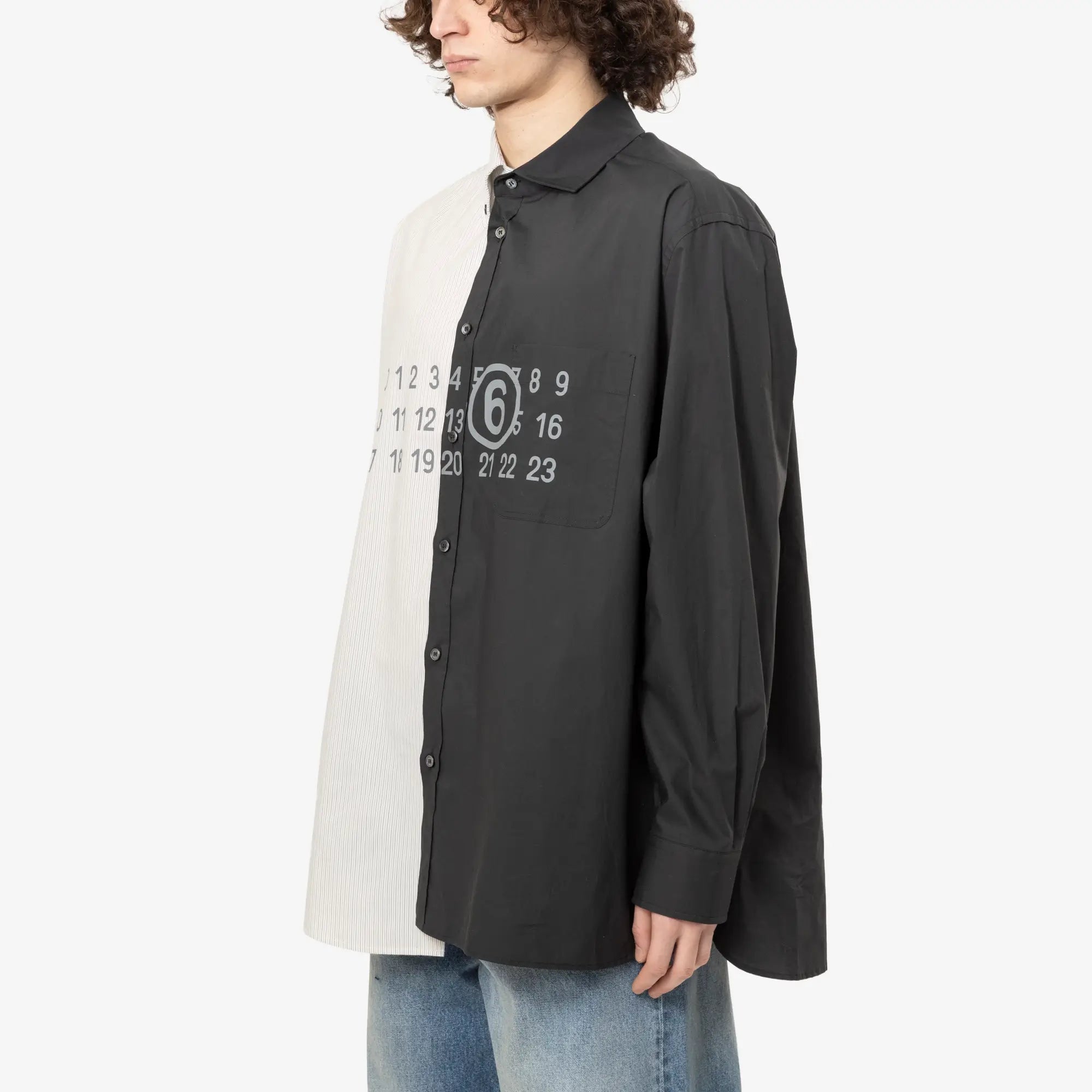 MM6 Two - Tone Cotton Poplin Shirt Black - 3