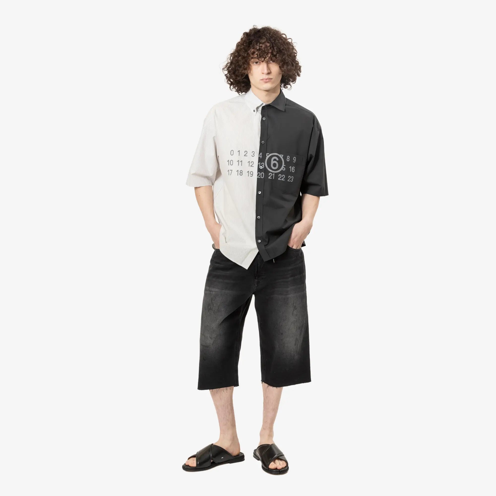 MM6 Two - Tone Cotton Poplin SS Shirt Black - 2