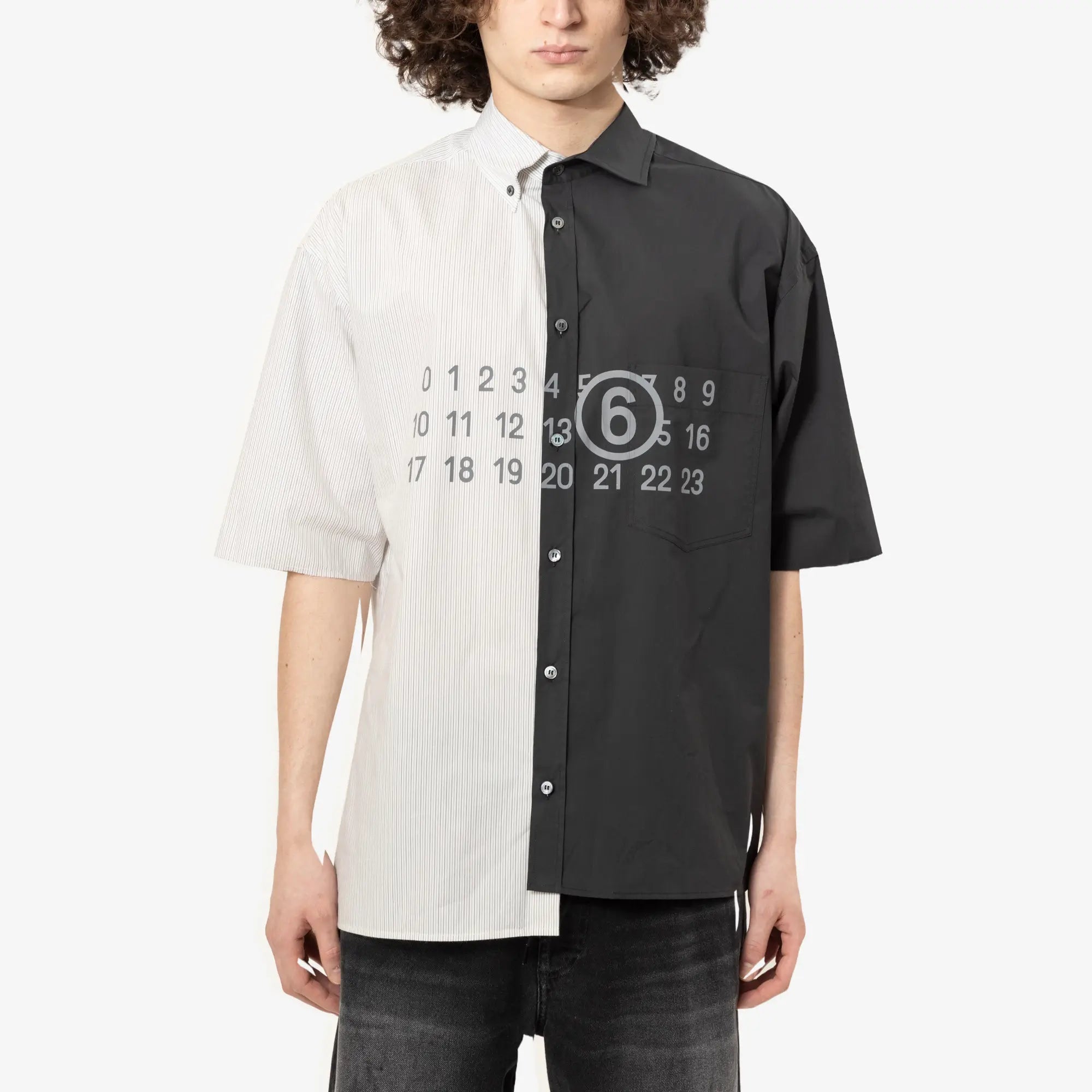 MM6 Two - Tone Cotton Poplin SS Shirt Black - 1