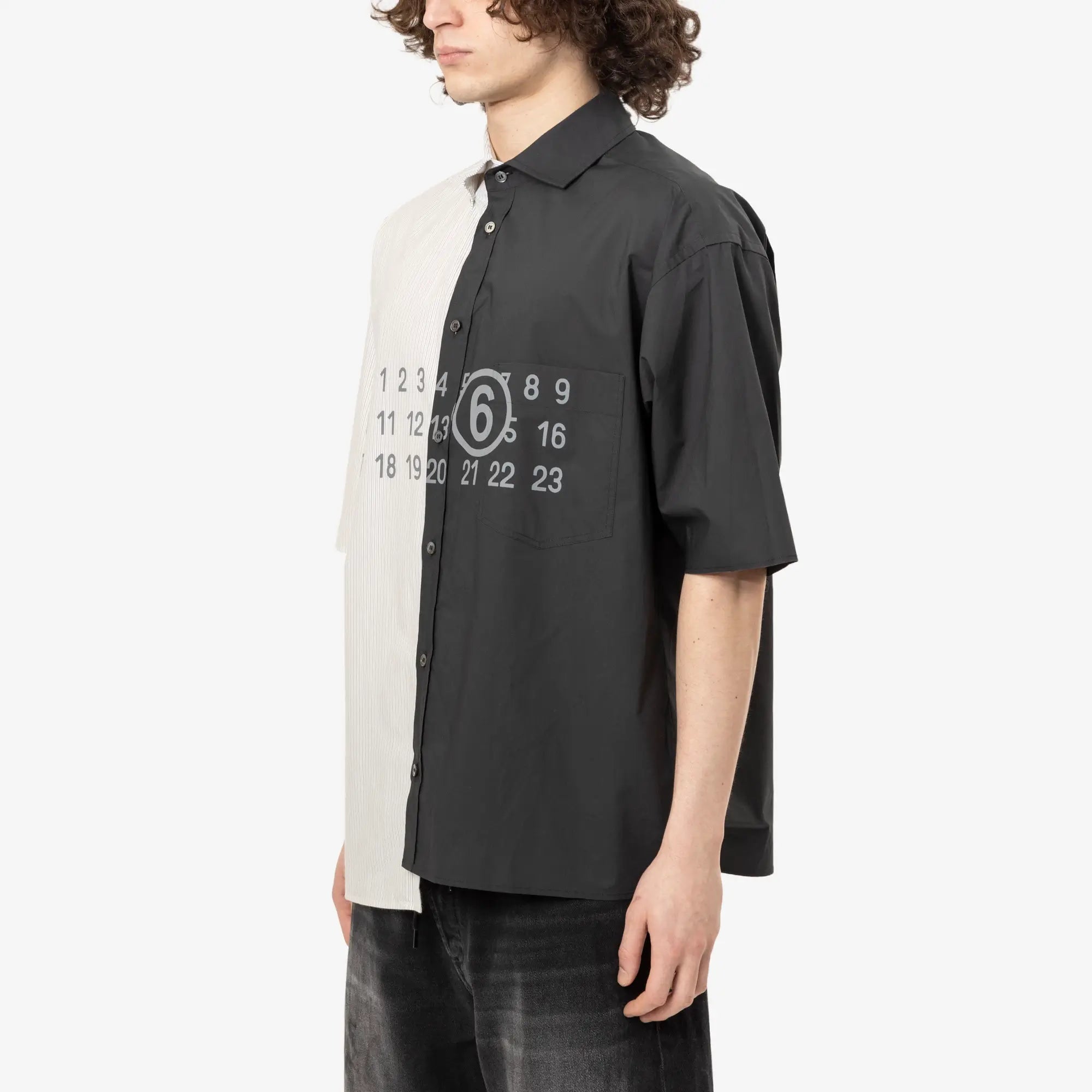 MM6 Two - Tone Cotton Poplin SS Shirt Black - 3