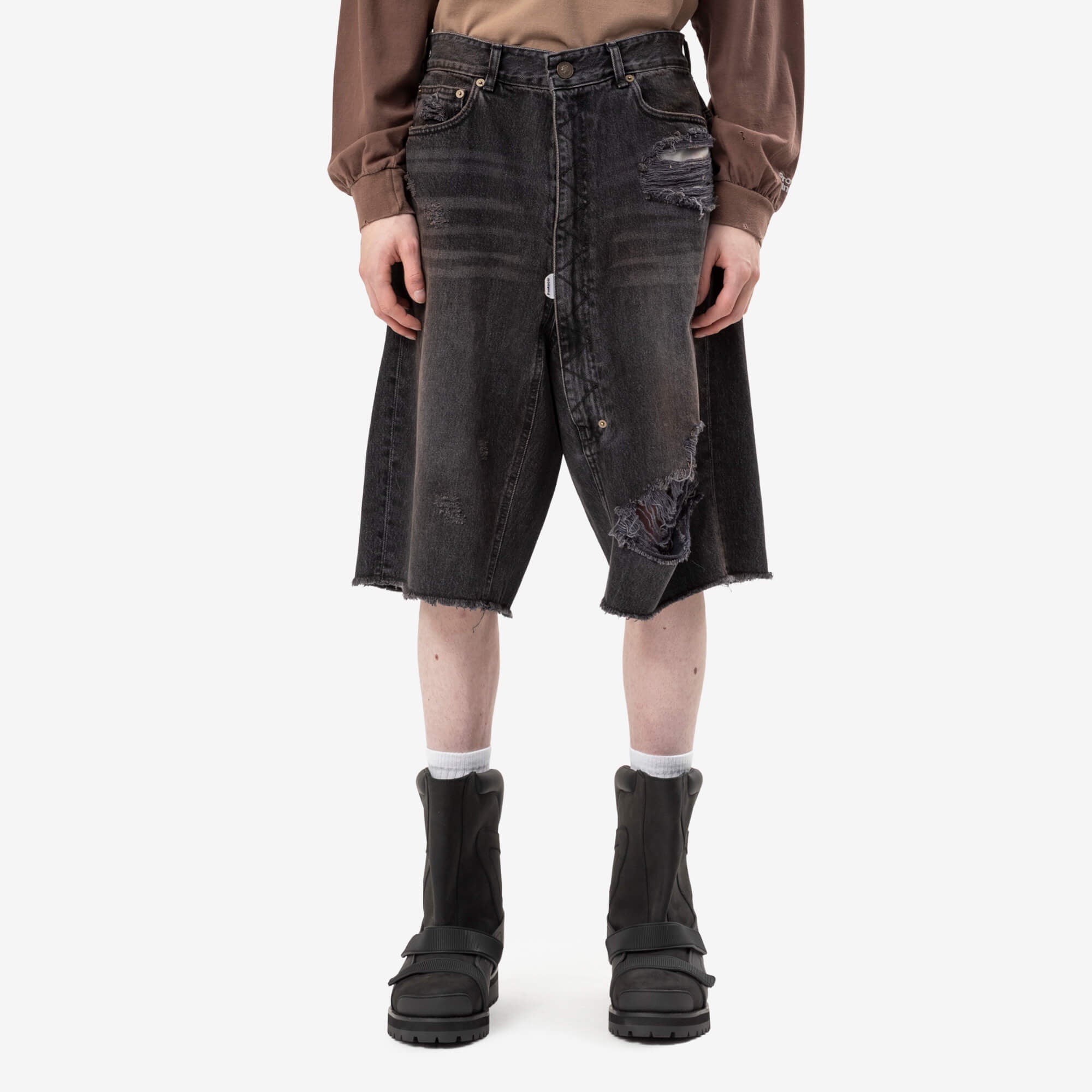 Protocol Index Long Zipper Fly Denim Shorts Black-1