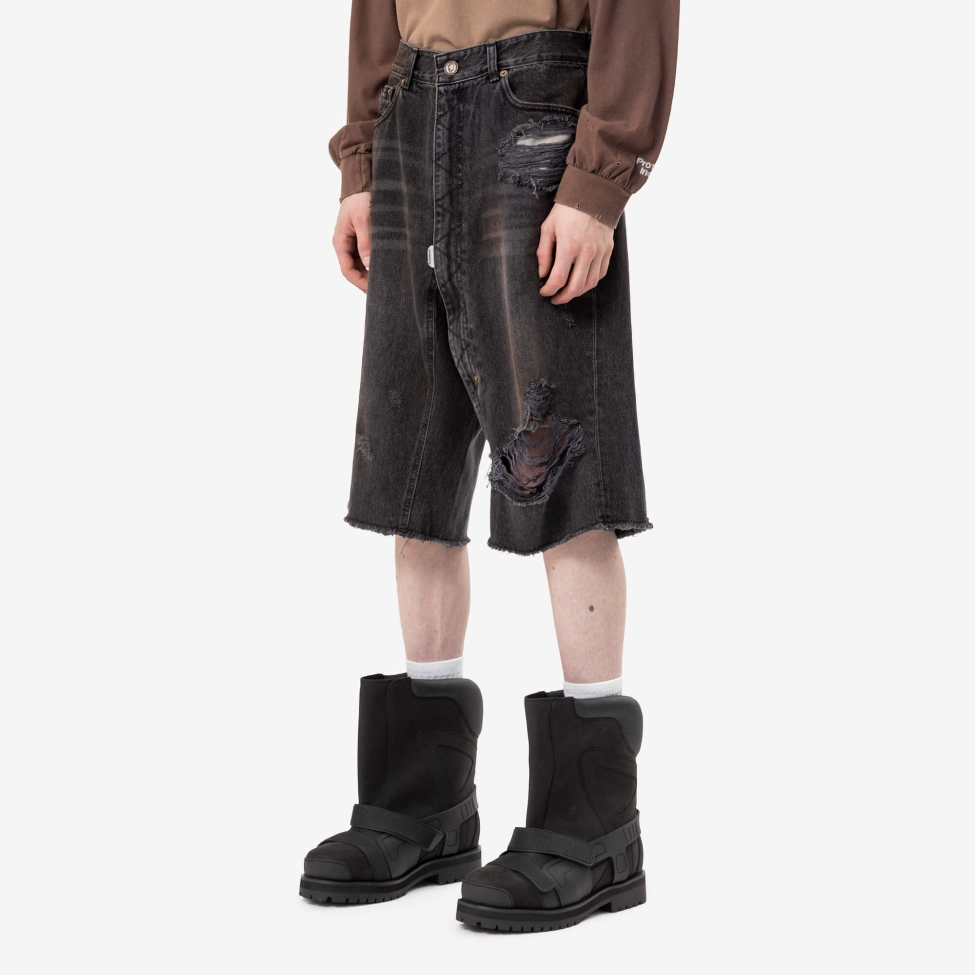 Protocol Index Long Zipper Fly Denim Shorts Black-3