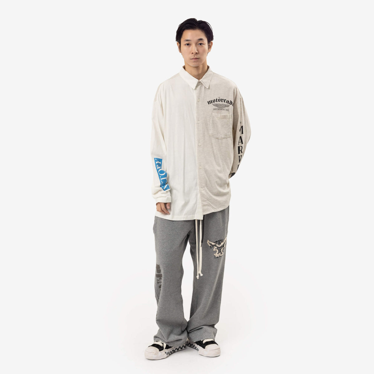 Protocol Index Paneled Jersey Button Up Shirt Ivory-2
