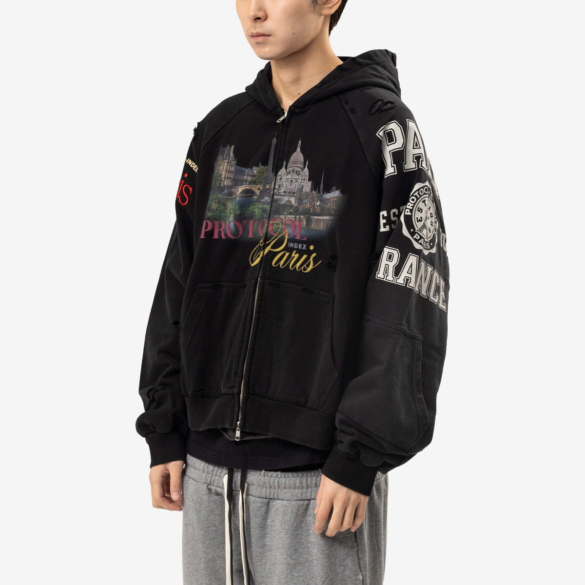 Protocol Index Paris Reconstructed Folded Zip Hoody Black-3
