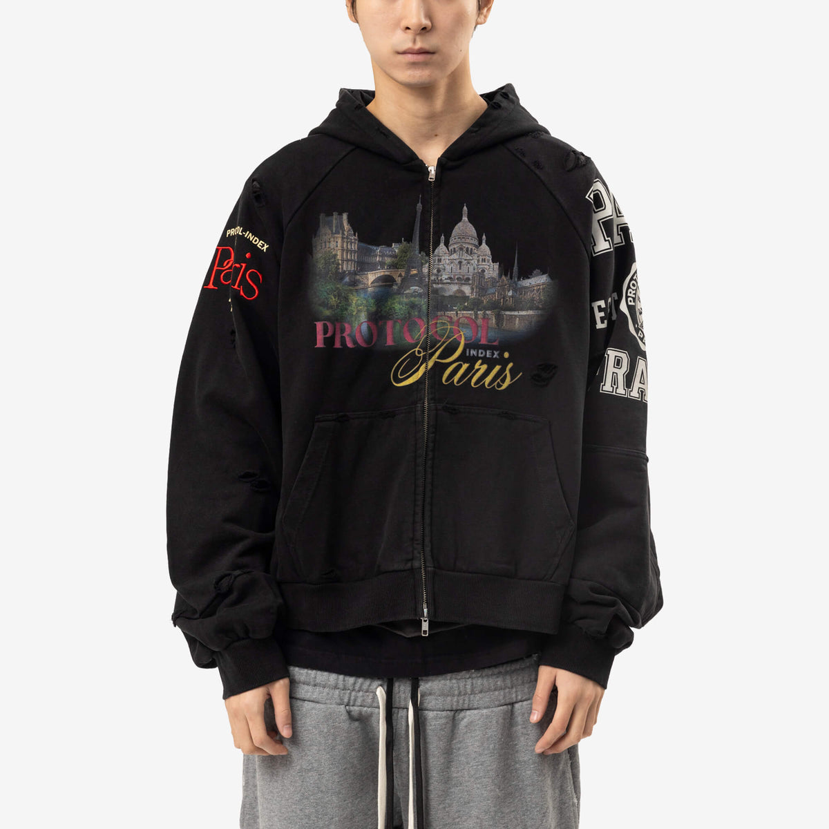Protocol Index Paris Reconstructed Folded Zip Hoody Black-1