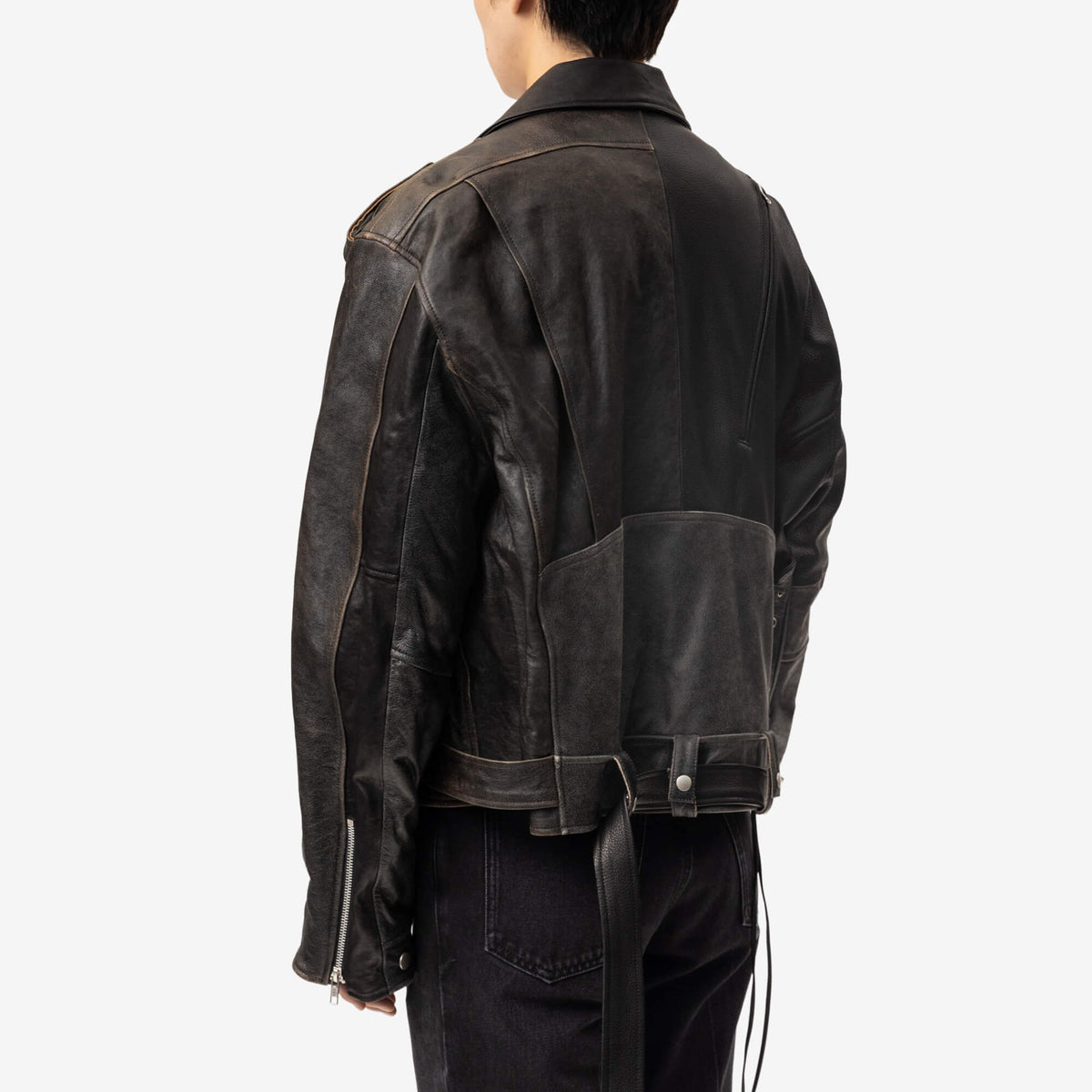Protocol Index Reconstructed Leather Biker Jacket Black-4