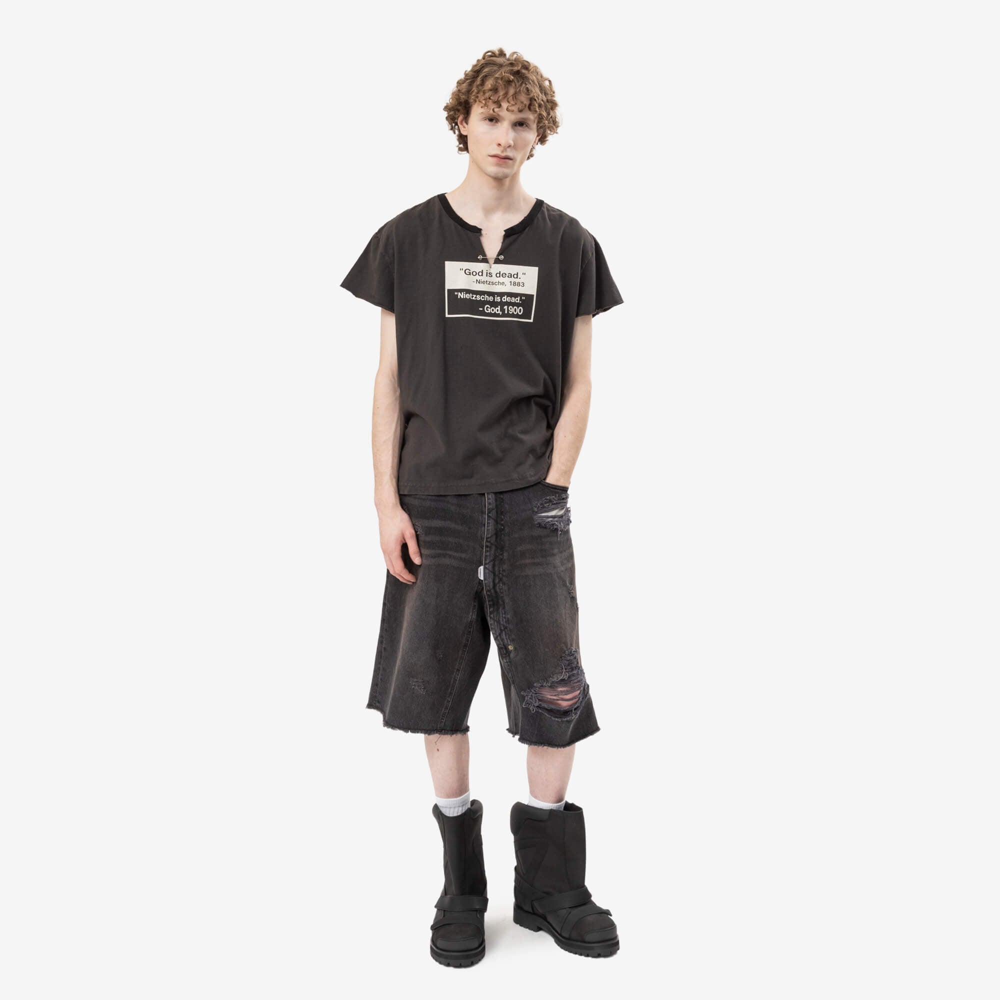 Protocol Index Safety Pin Cut-Up Sleeve T-Shirt Black-5